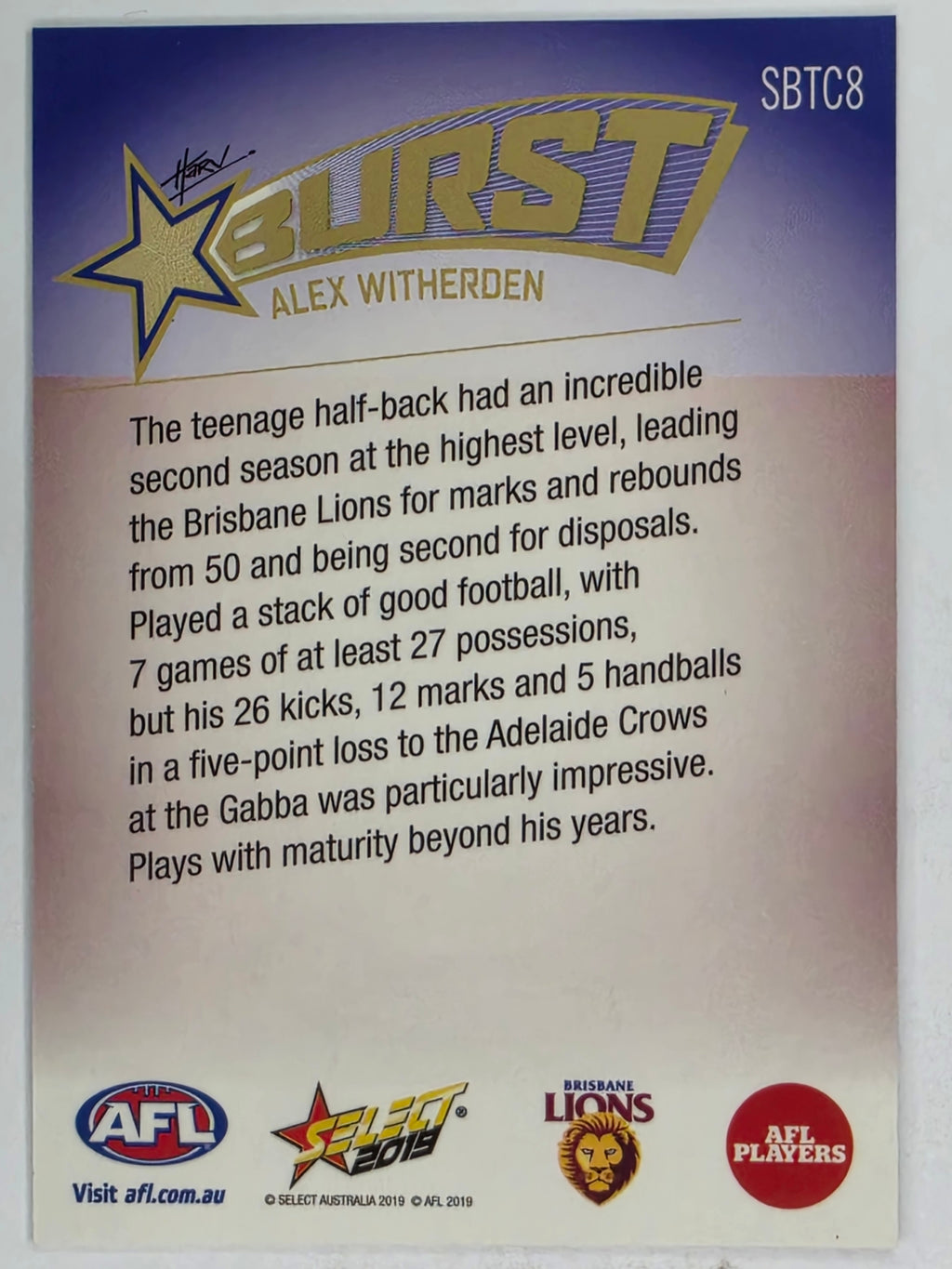AFL 2019 Footy Stars | Starburst Caricatures Team | #SBTC8 | Alex Witherden | Brisbane Lions