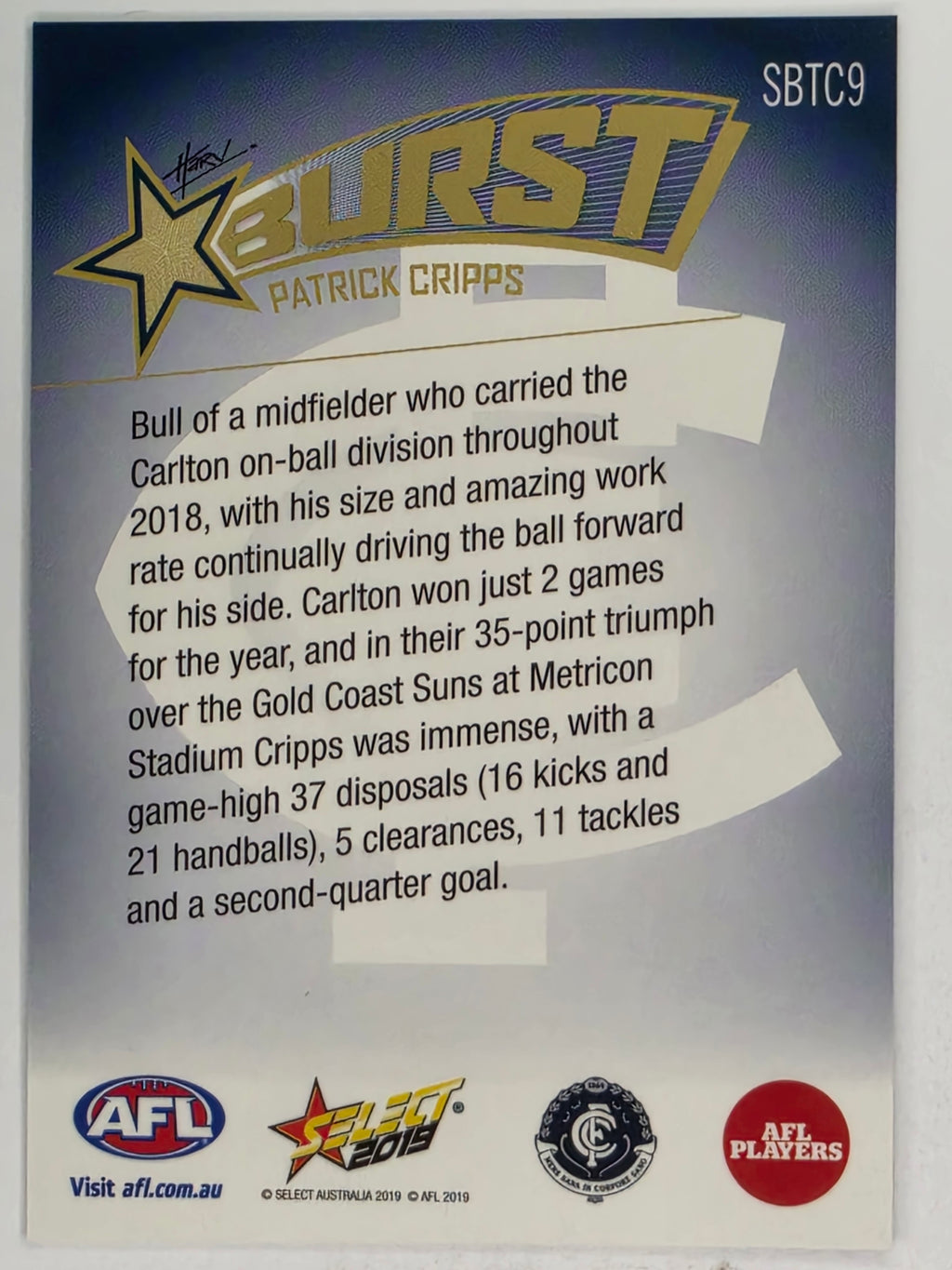 AFL 2019 Footy Stars | Starburst Caricatures Team | #SBTC9 | Patrick Cripps | Carlton