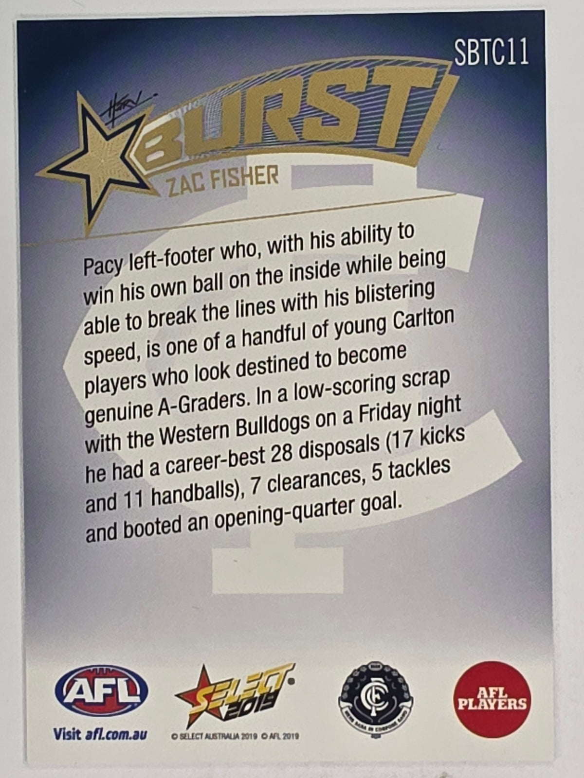 AFL 2019 Footy Stars | Starburst Caricatures Team | #SBTC11 | Zac Fisher | Carlton