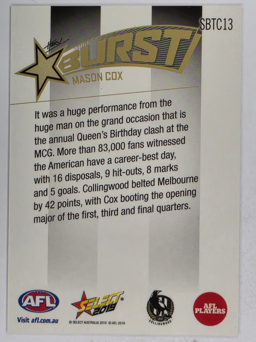 AFL 2019 Footy Stars | Starburst Caricatures Team | #SBTC13 | Mason Cox | Collingwood