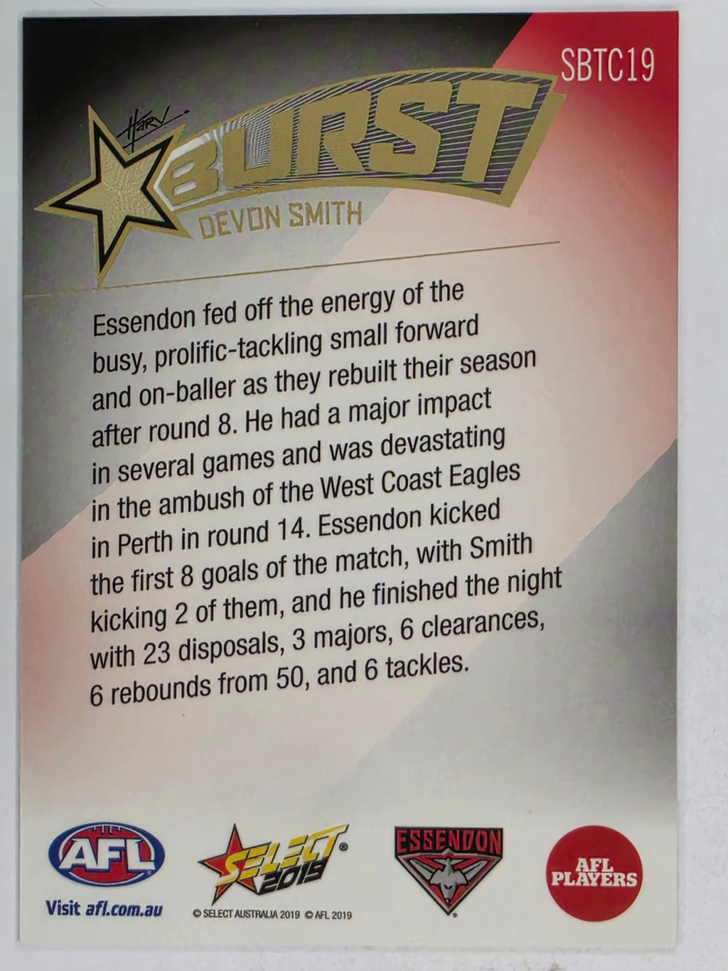 AFL 2019 Footy Stars | Starburst Caricatures Team | #SBTC19 | Devon Smith | Essendon
