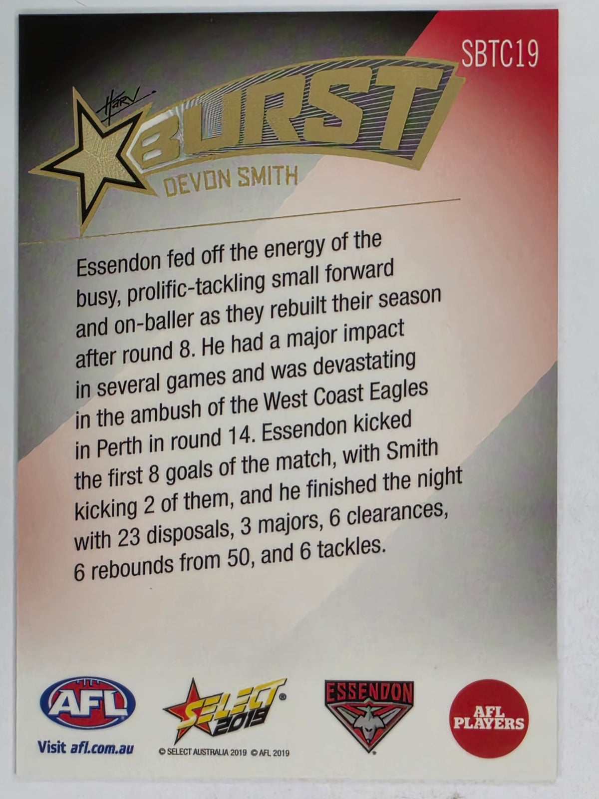 AFL 2019 Footy Stars | Starburst Caricatures Team | #SBTC19 | Devon Smith | Essendon