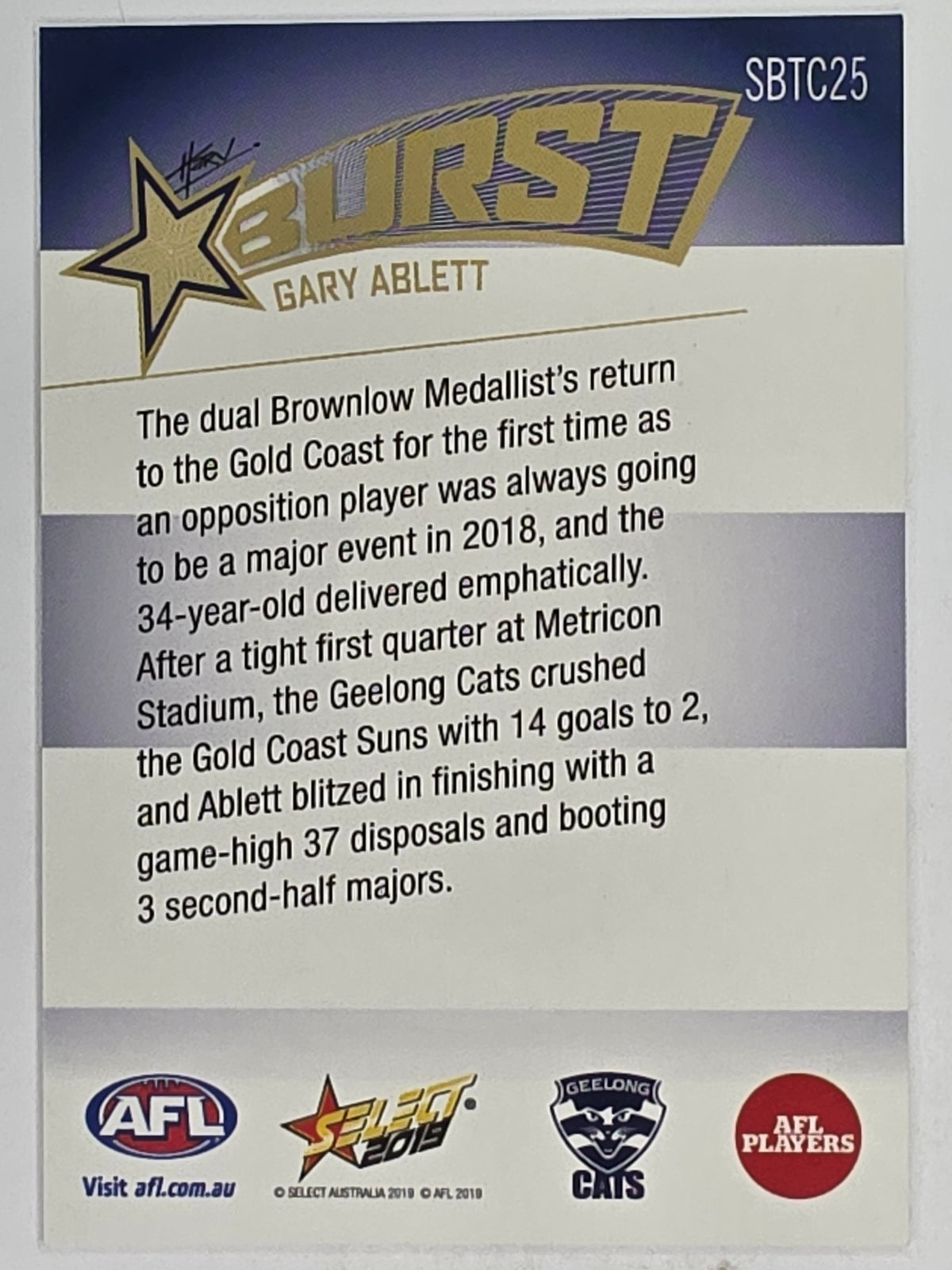 AFL 2019 Footy Stars | Starburst Caricatures Team | #SBTC25 | Gary Ablett Jr | Geelong Cats