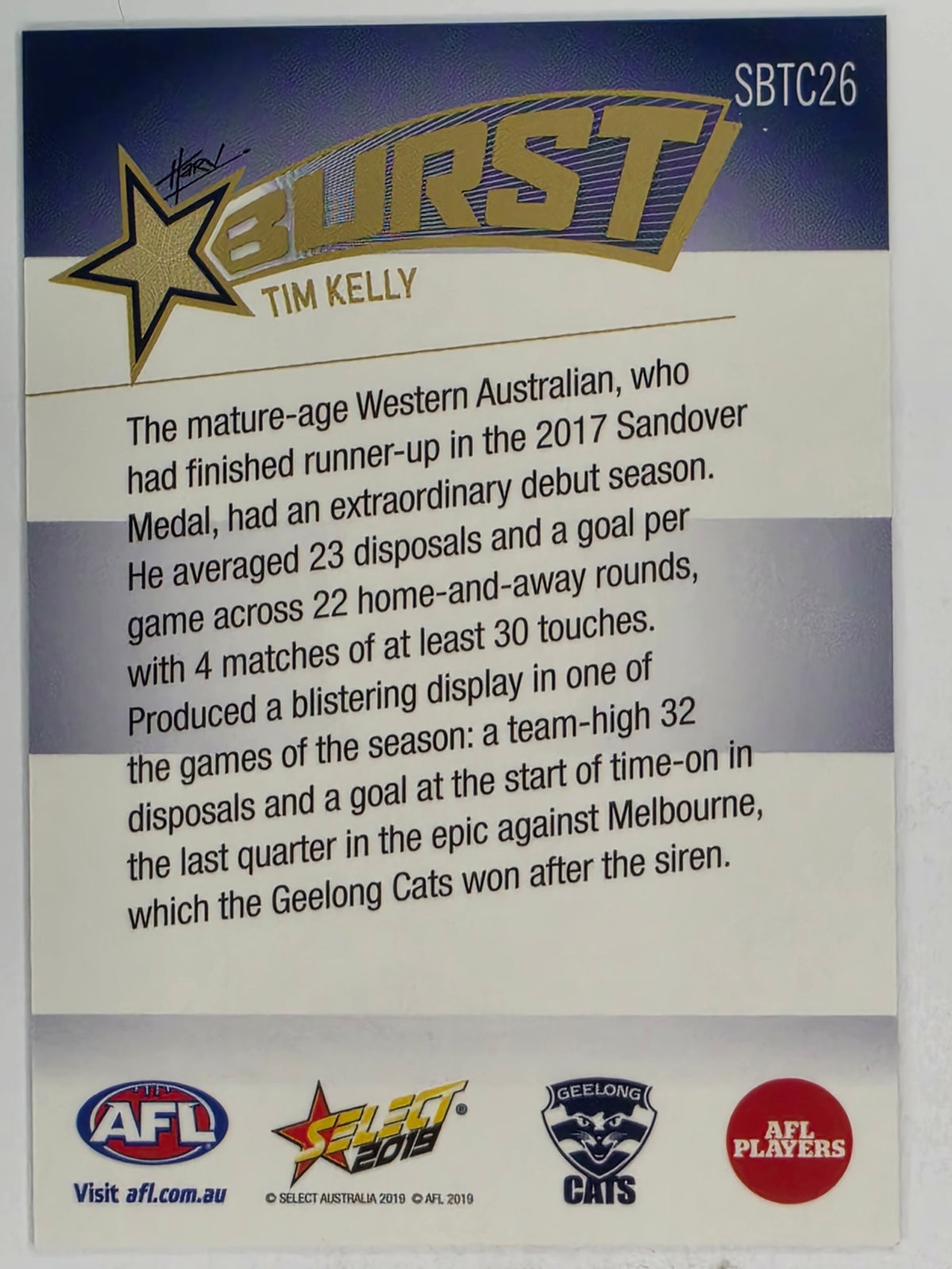 AFL 2019 Footy Stars | Starburst Caricatures Team | #SBTC26 | Tim Kelly | Geelong Cats