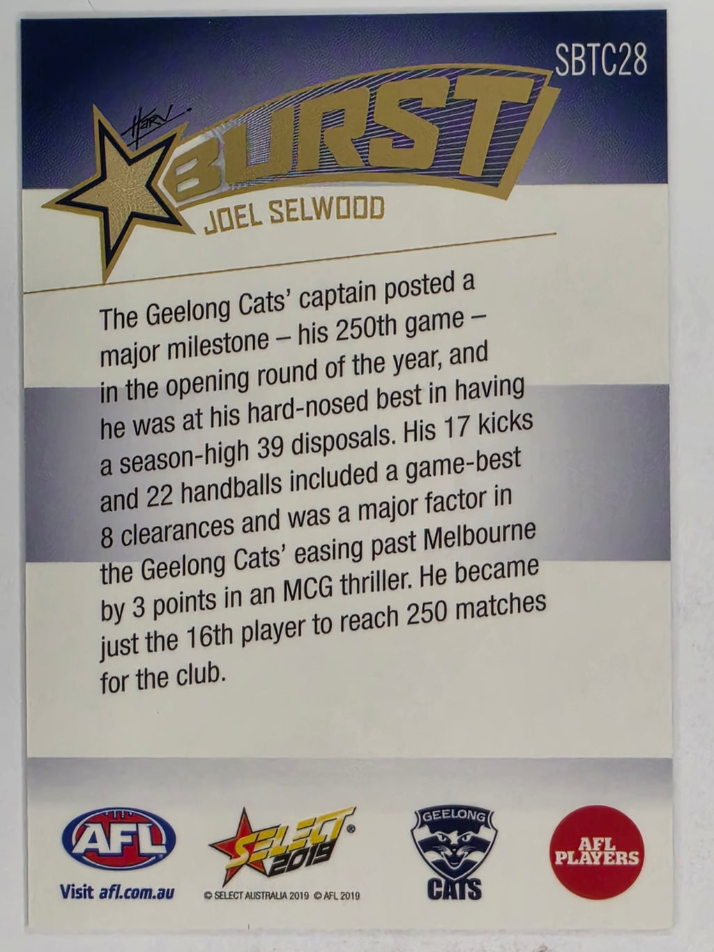 AFL 2019 Footy Stars | Starburst Caricatures Team | #SBTC28 | Joel Selwood | Geelong Cats