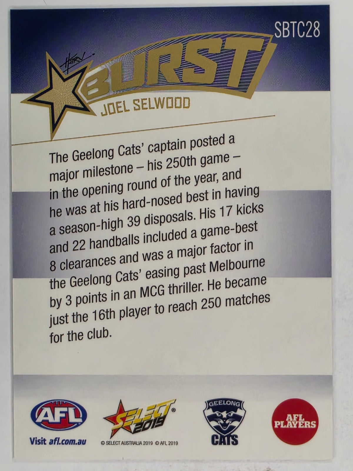 AFL 2019 Footy Stars | Starburst Caricatures Team | #SBTC28 | Joel Selwood | Geelong Cats