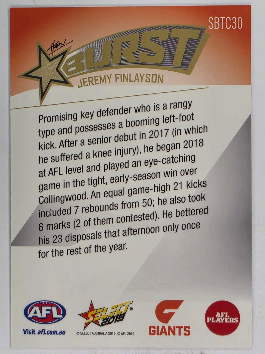 AFL 2019 Footy Stars | Starburst Caricatures Team | #SBTC30 | Jeremy Finlayson | Giants