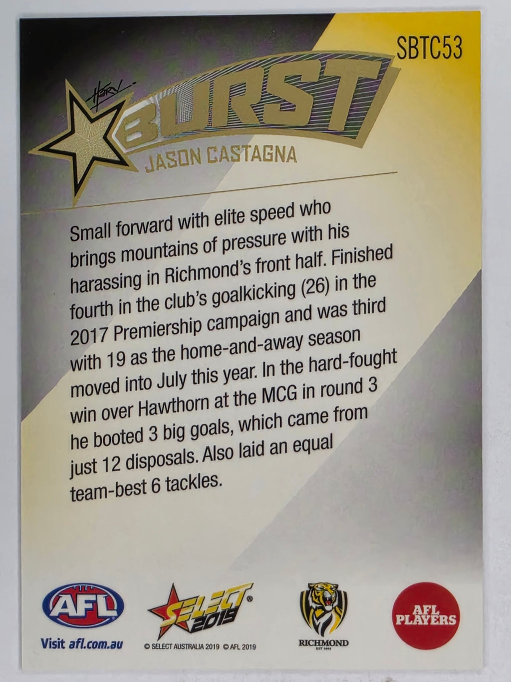 AFL 2019 Footy Stars | Starburst Caricatures Team | #SBTC53 | Jason Castagna | Richmond
