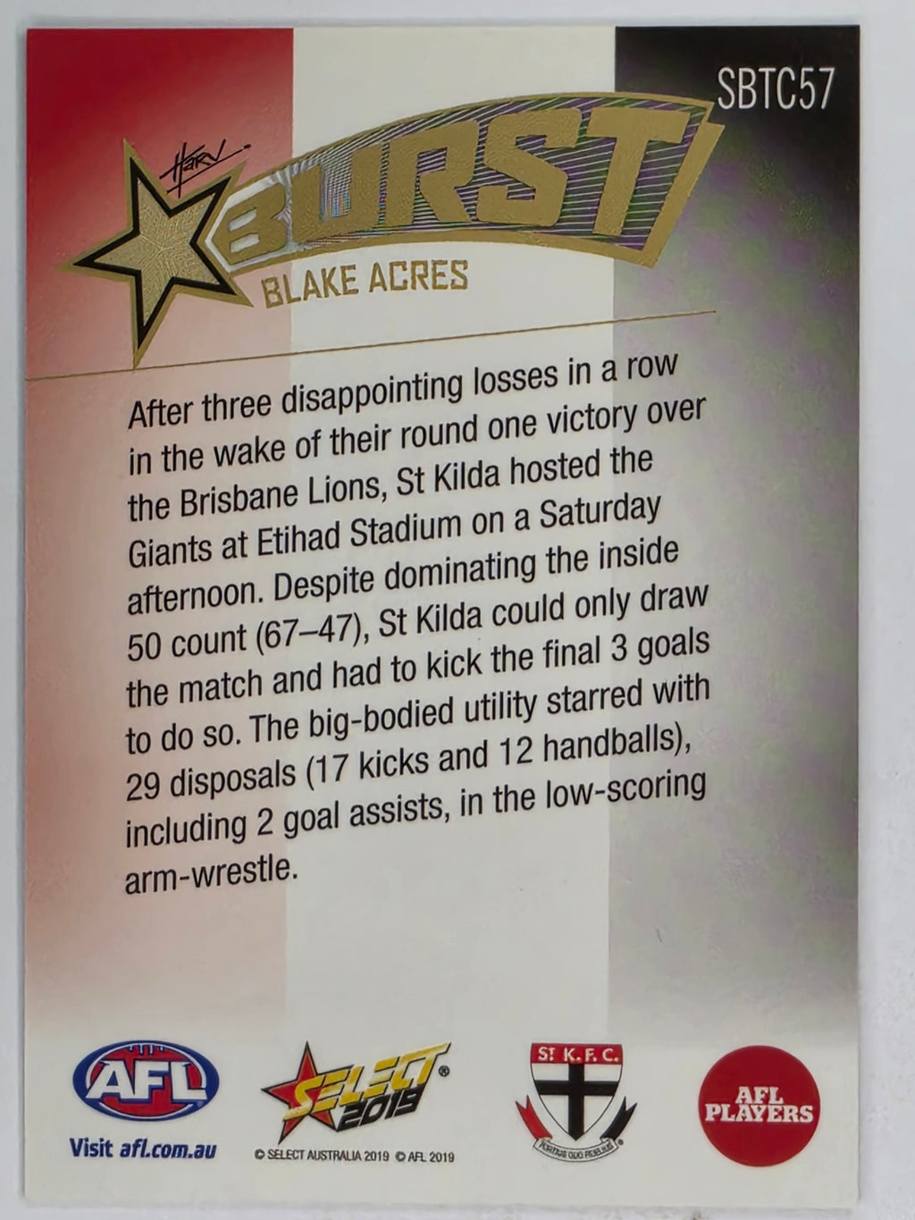 AFL 2019 Footy Stars | Starburst Caricatures Team | #SBTC57 | Blake Acres | St Kilda