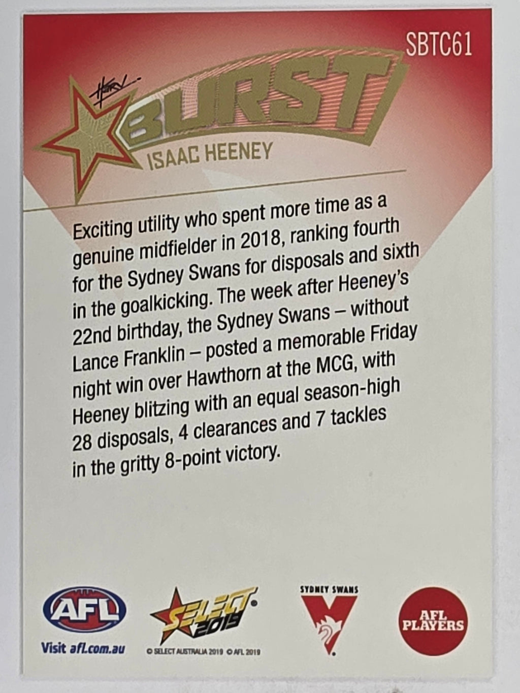 AFL 2019 Footy Stars | Starburst Caricatures Team | #SBTC61 | Isaac Heeney | Sydney Swans