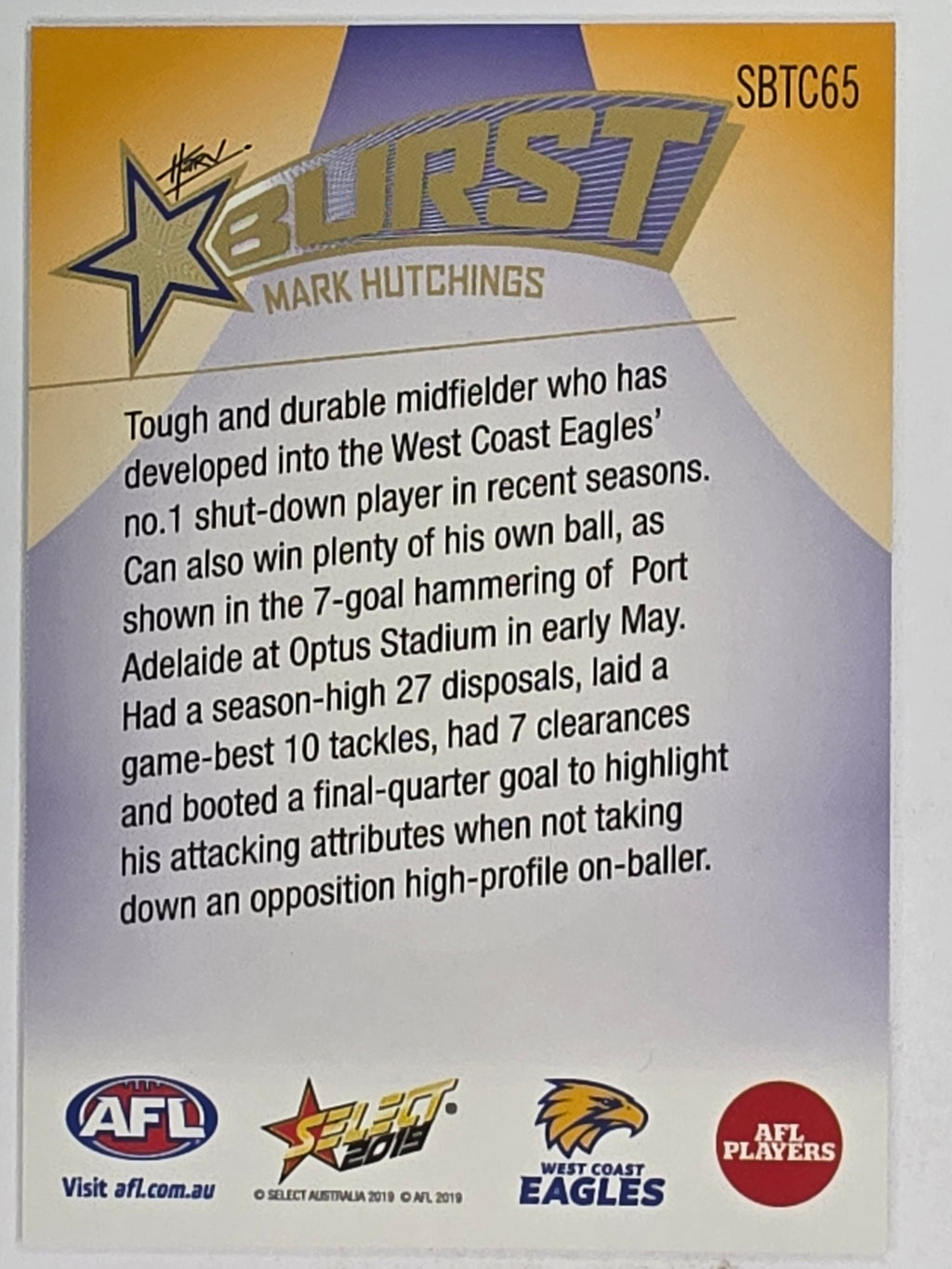 AFL 2019 Footy Stars | Starburst Caricatures Team | #SBTC65 | Mark Hutchings | West Coast Eagles