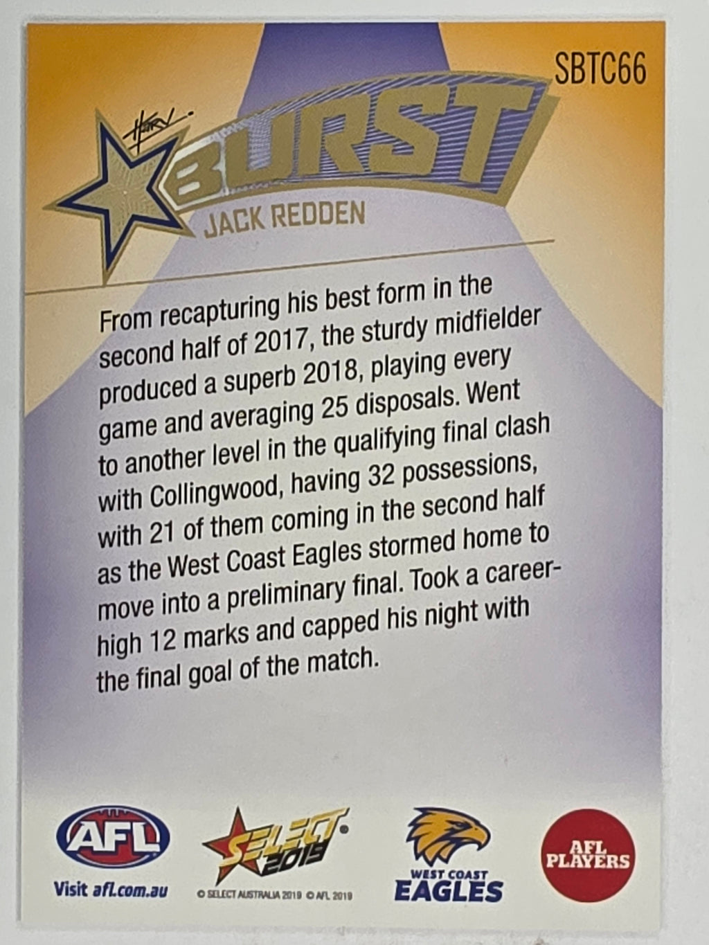 AFL 2019 Footy Stars | Starburst Caricatures Team | #SBTC66 | Jack Redden | West Coast Eagles