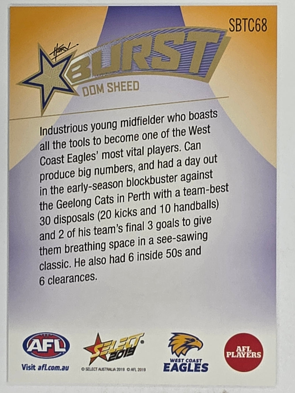 AFL 2019 Footy Stars | Starburst Caricatures Team | #SBTC68 | Dom Sheed | West Coast Eagles