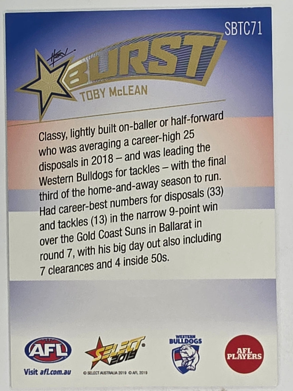 AFL 2019 Footy Stars | Starburst Caricatures Team | #SBTC71 | Toby McLean | Western Bulldogs