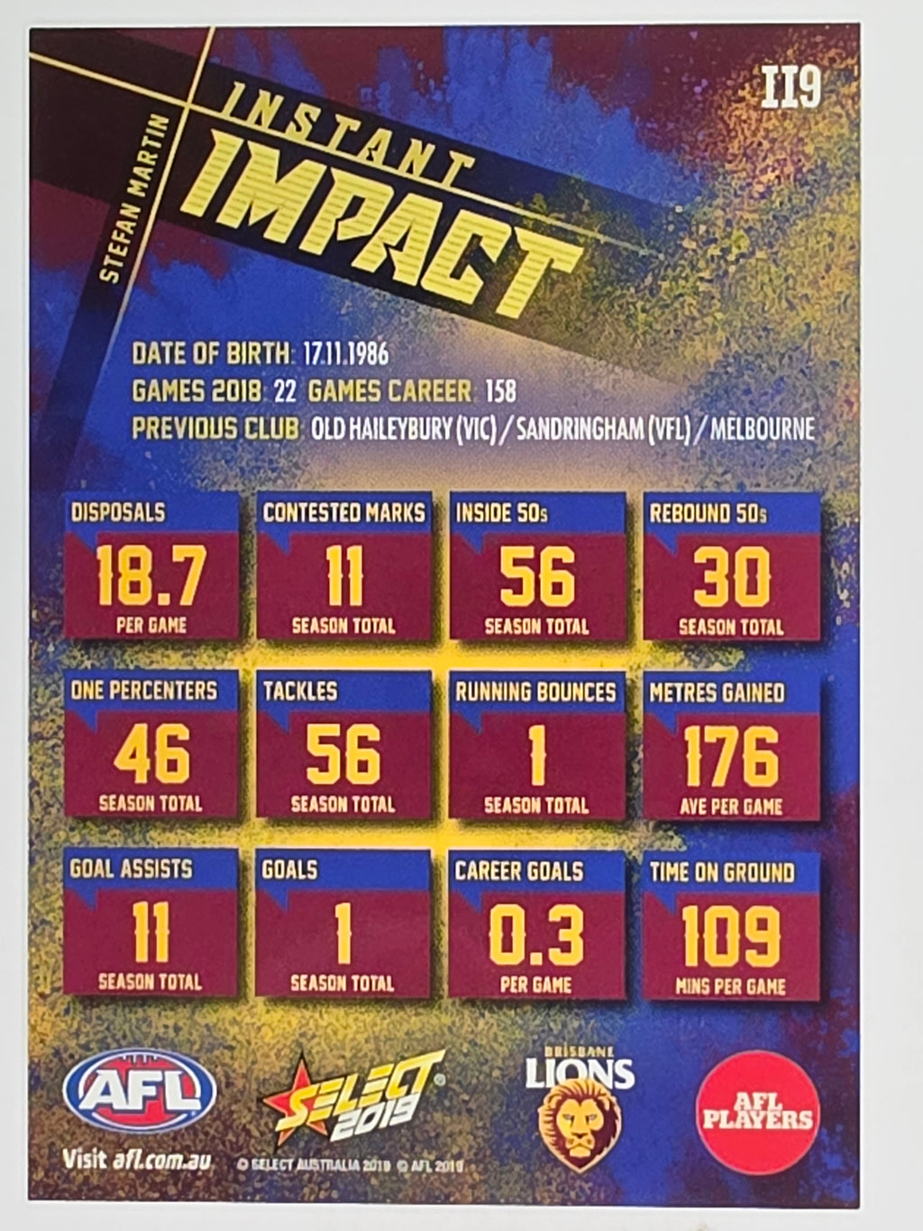 AFL 2019 Footy Stars | Instant Impact | #II9 | Stefan Martin | Brisbane Lions