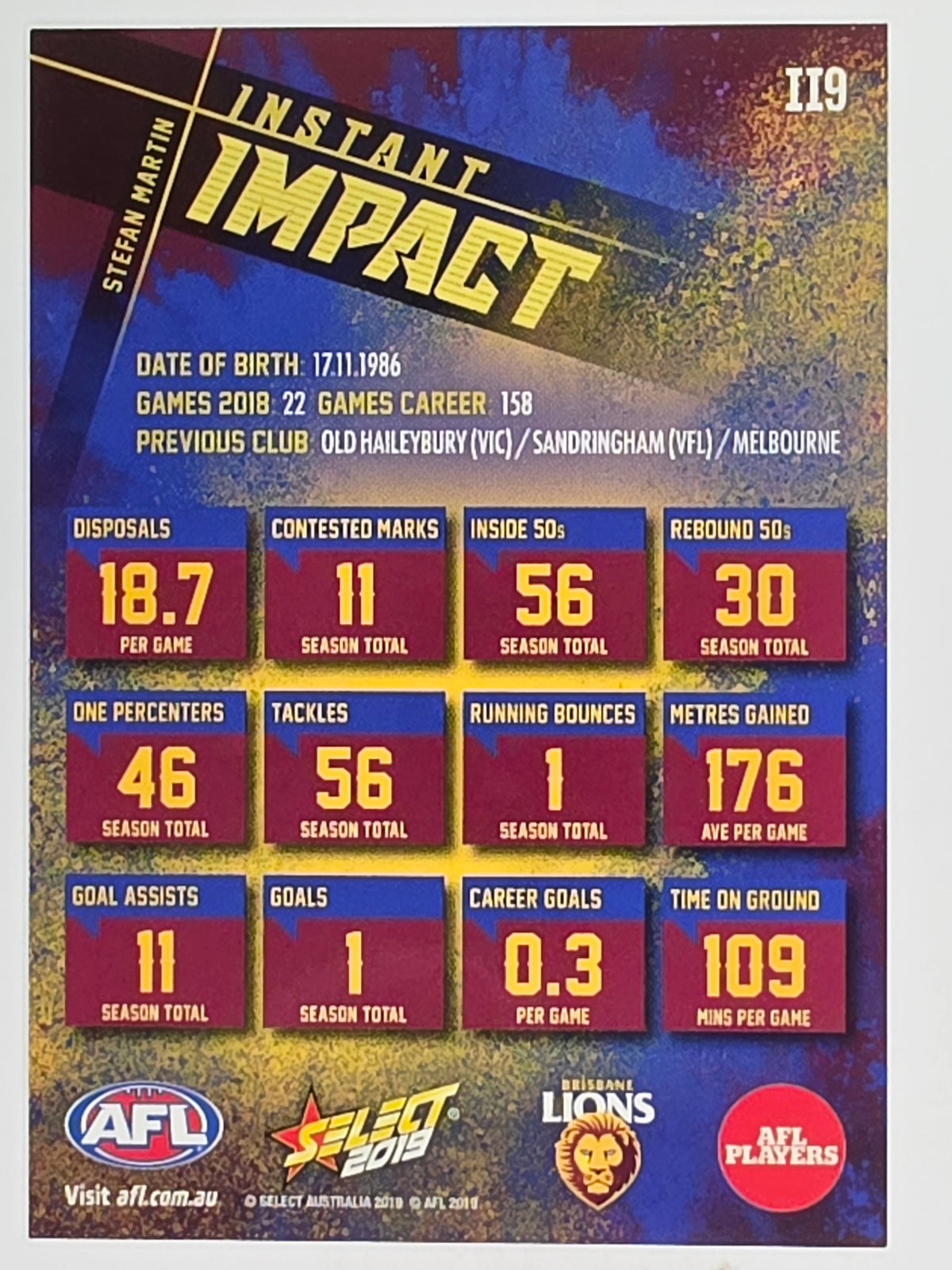 AFL 2019 Footy Stars | Instant Impact | #II9 | Stefan Martin | Brisbane Lions