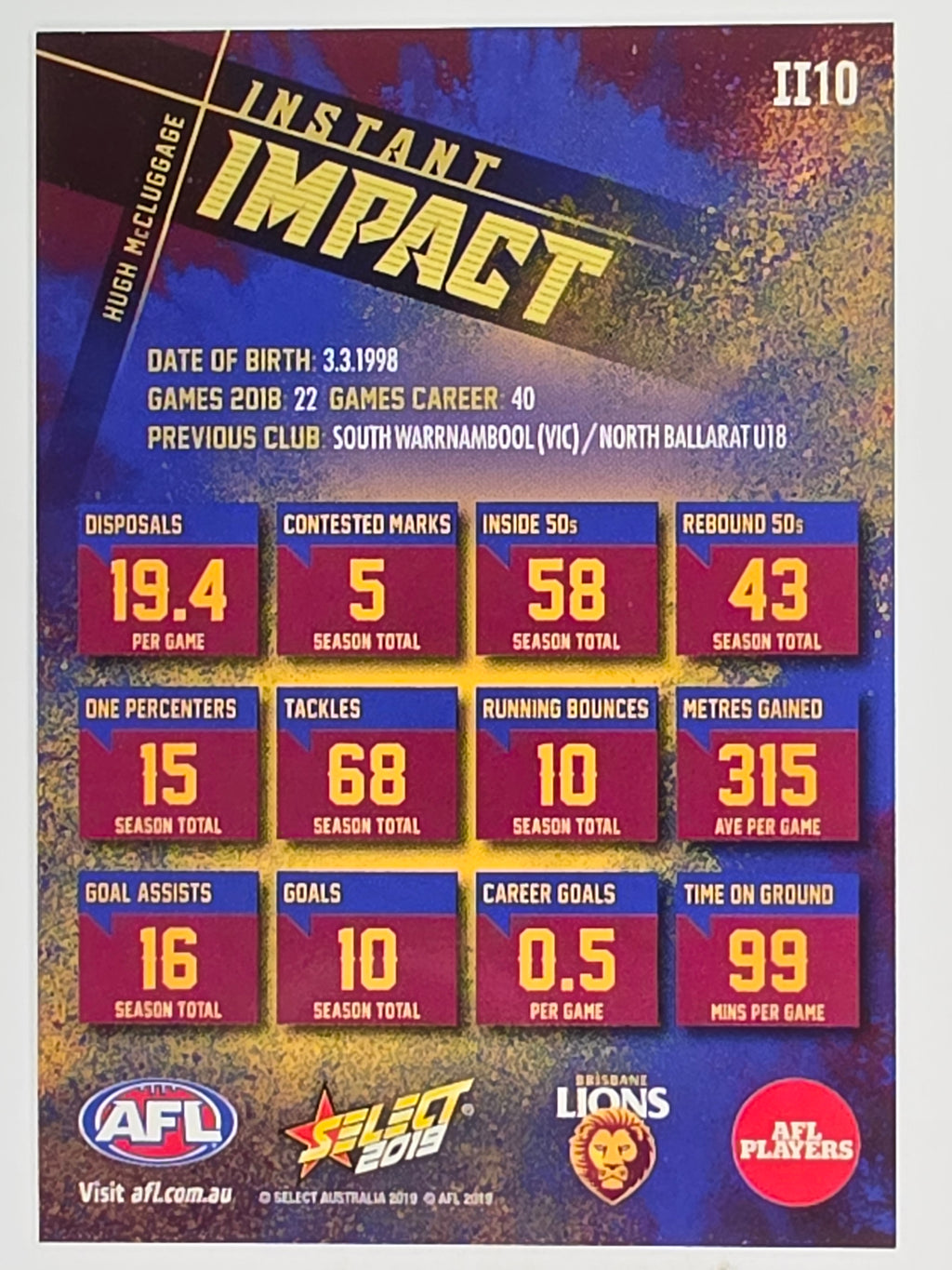AFL 2019 Footy Stars | Instant Impact | #II10 | Hugh McCluggage | Brisbane Lions