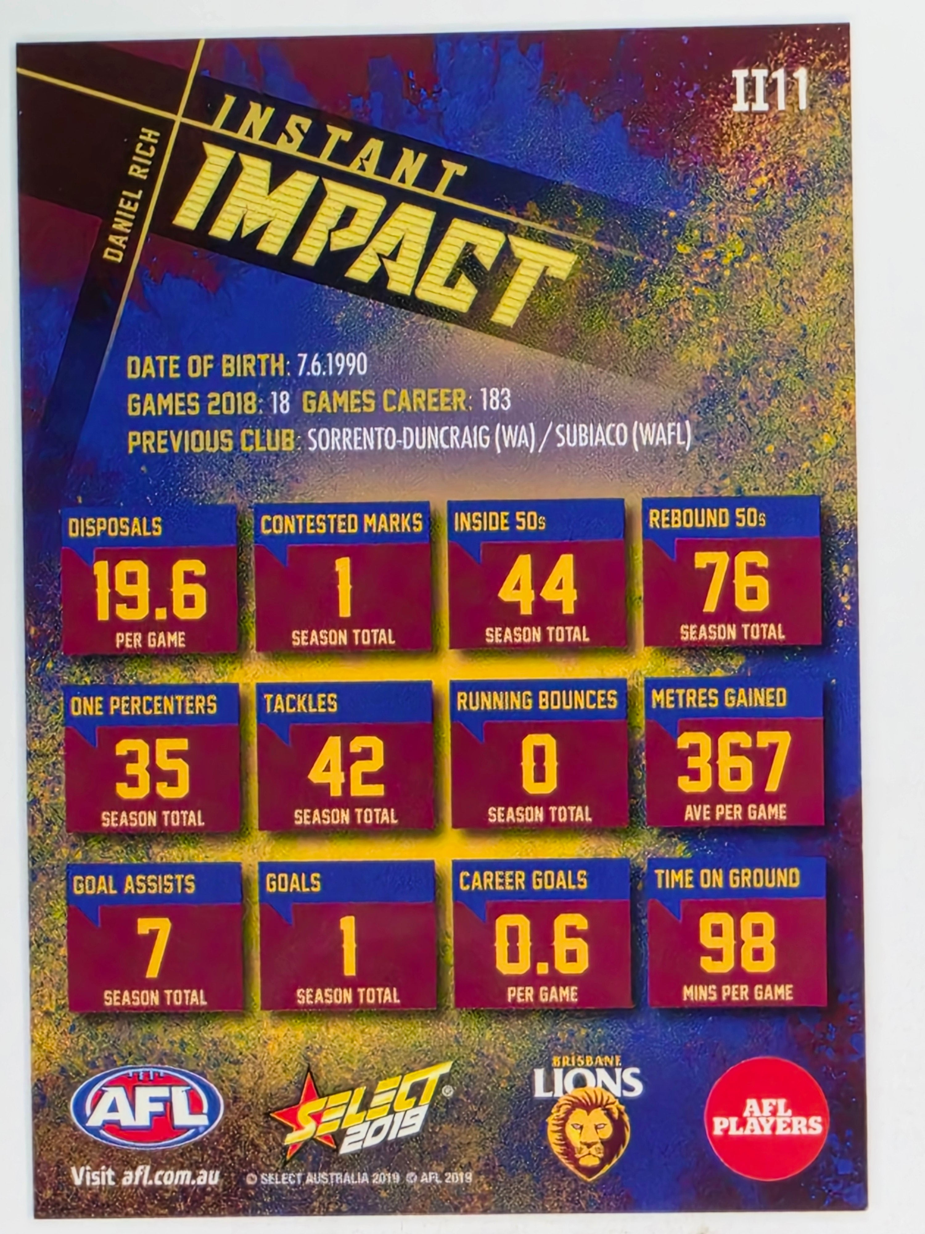 AFL 2019 Footy Stars | Instant Impact | #II11 | Daniel Rich | Brisbane Lions