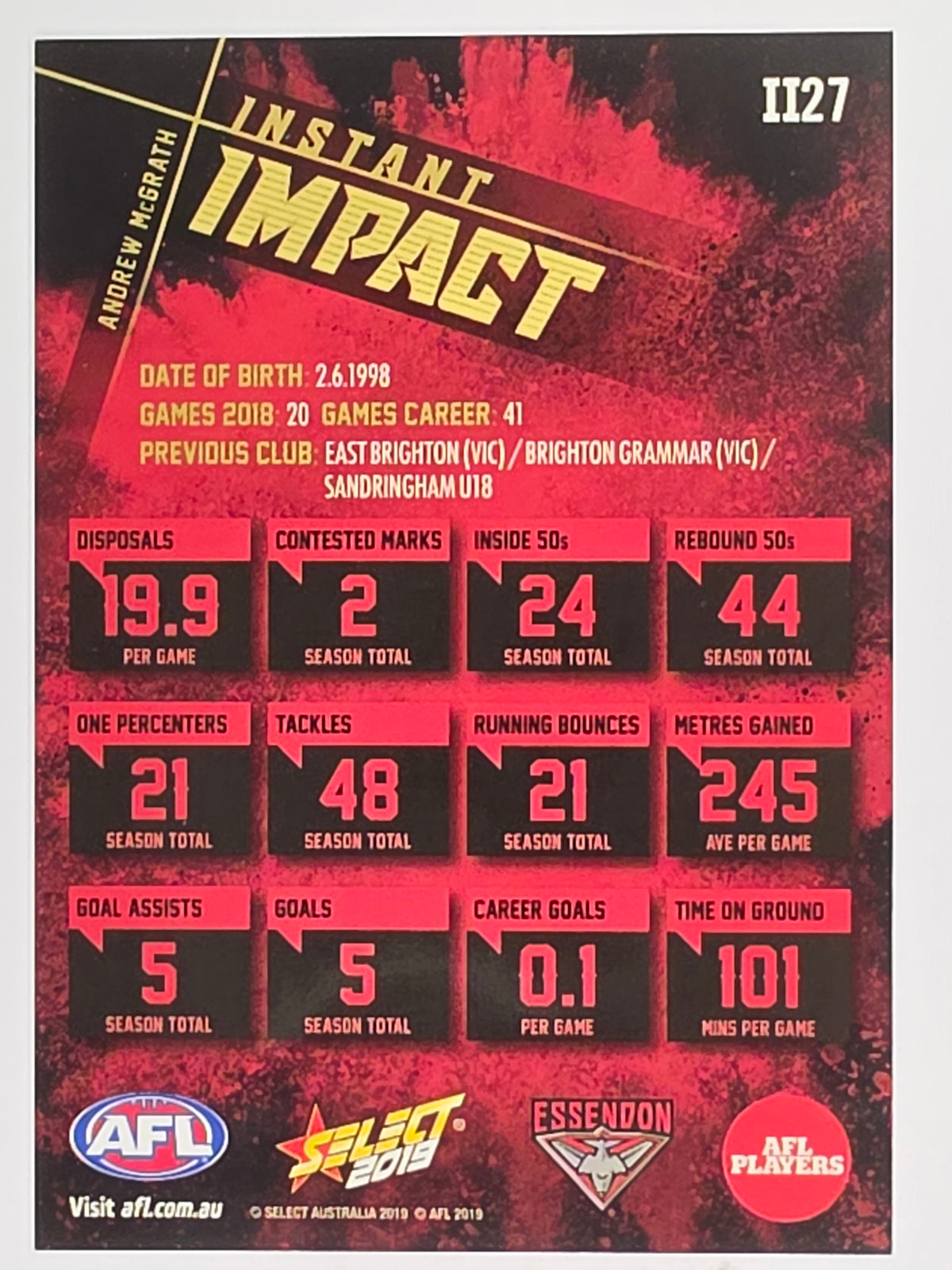 AFL 2019 Footy Stars | Instant Impact | #II27 | Andrew McGrath | Essendon