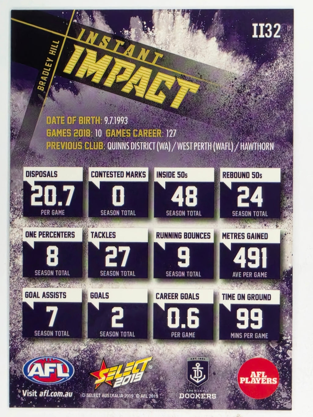 AFL 2019 Footy Stars | Instant Impact | #II32 | Brad Hill | Fremantle Dockers
