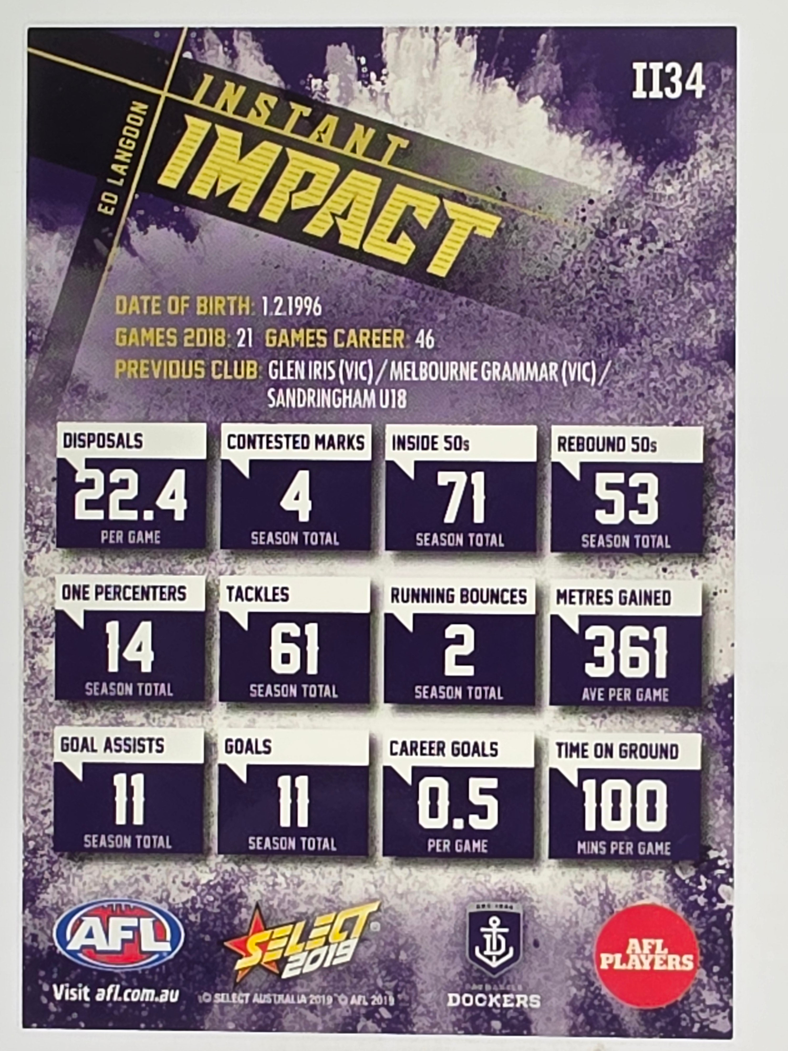 AFL 2019 Footy Stars | Instant Impact | #II34 | Ed Langdon | Fremantle Dockers