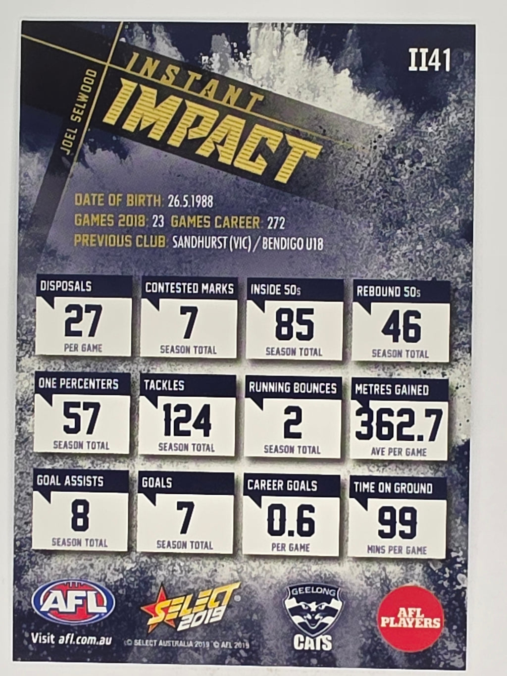 AFL 2019 Footy Stars | Instant Impact | #II41 | Joel Selwood | Geelong Cats
