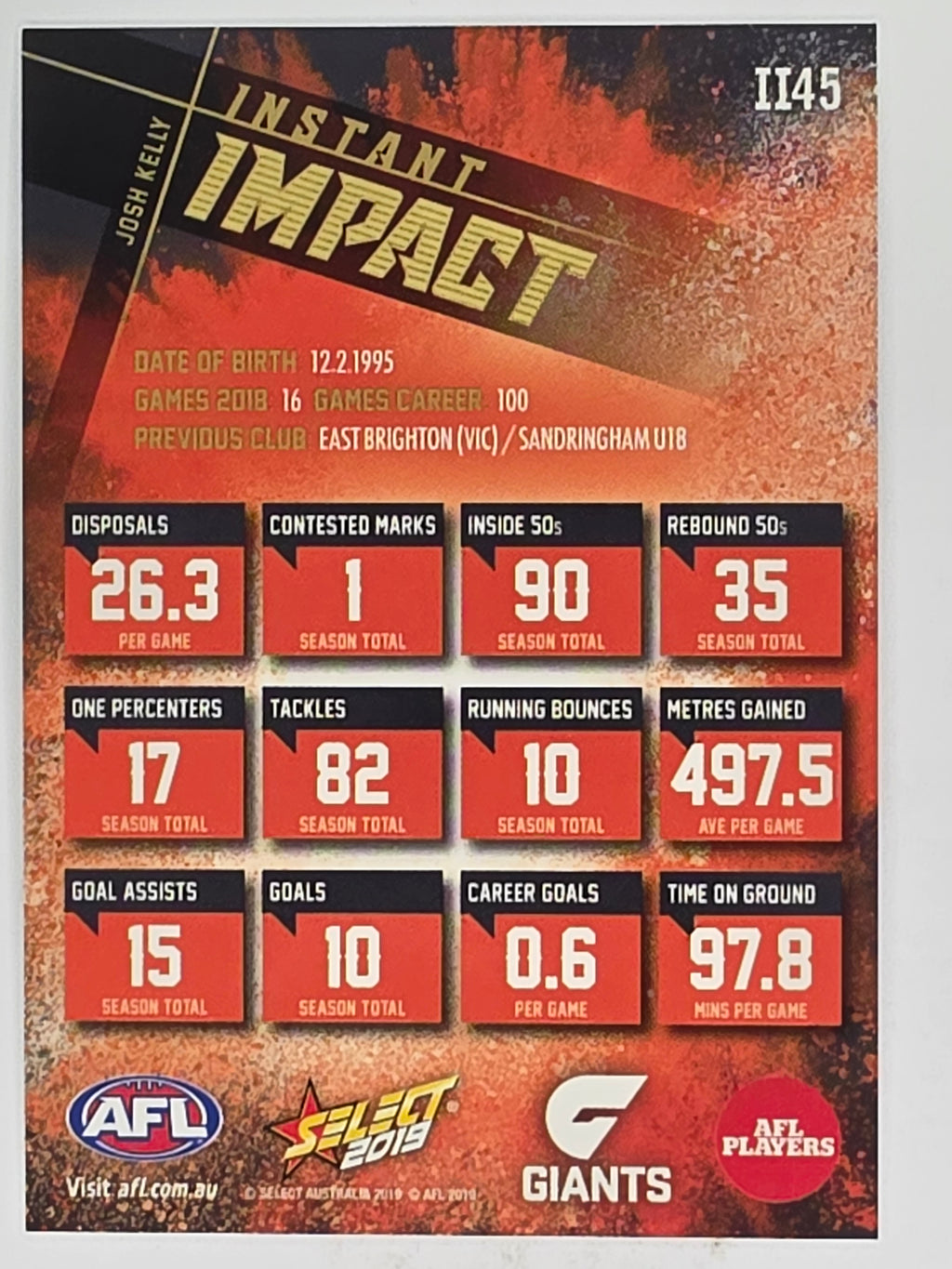 AFL 2019 Footy Stars | Instant Impact | #II45 | Josh Kelly | GWS Giants