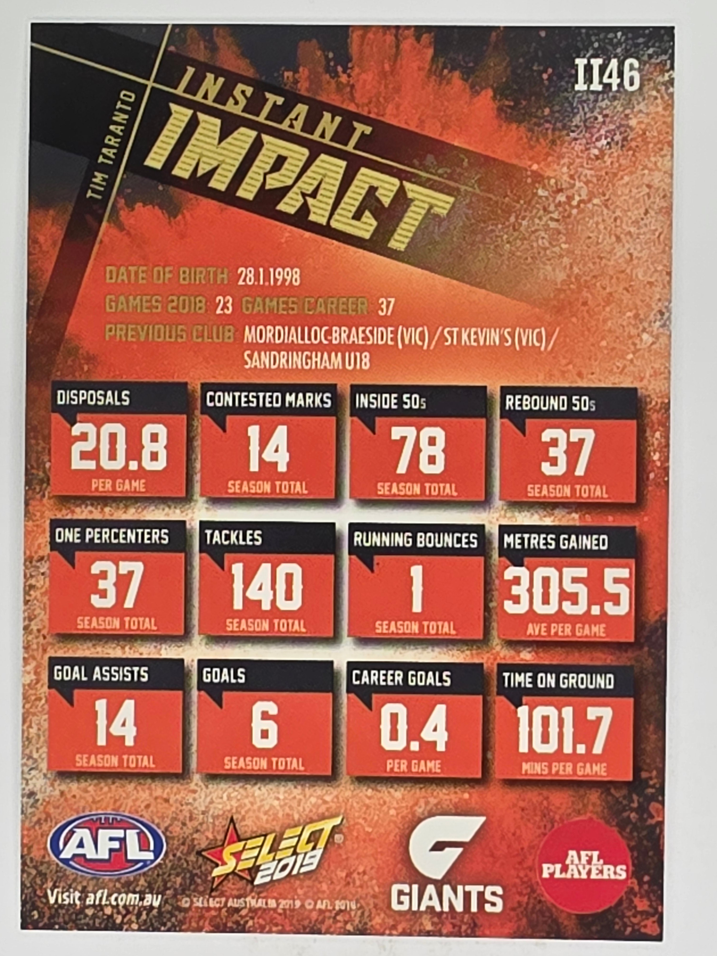 AFL 2019 Footy Stars | Instant Impact | #II46 | Tim Taranto | GWS Giants
