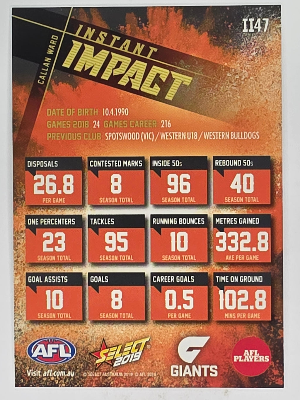 AFL 2019 Footy Stars | Instant Impact | #II47 | Callan Ward | GWS Giants