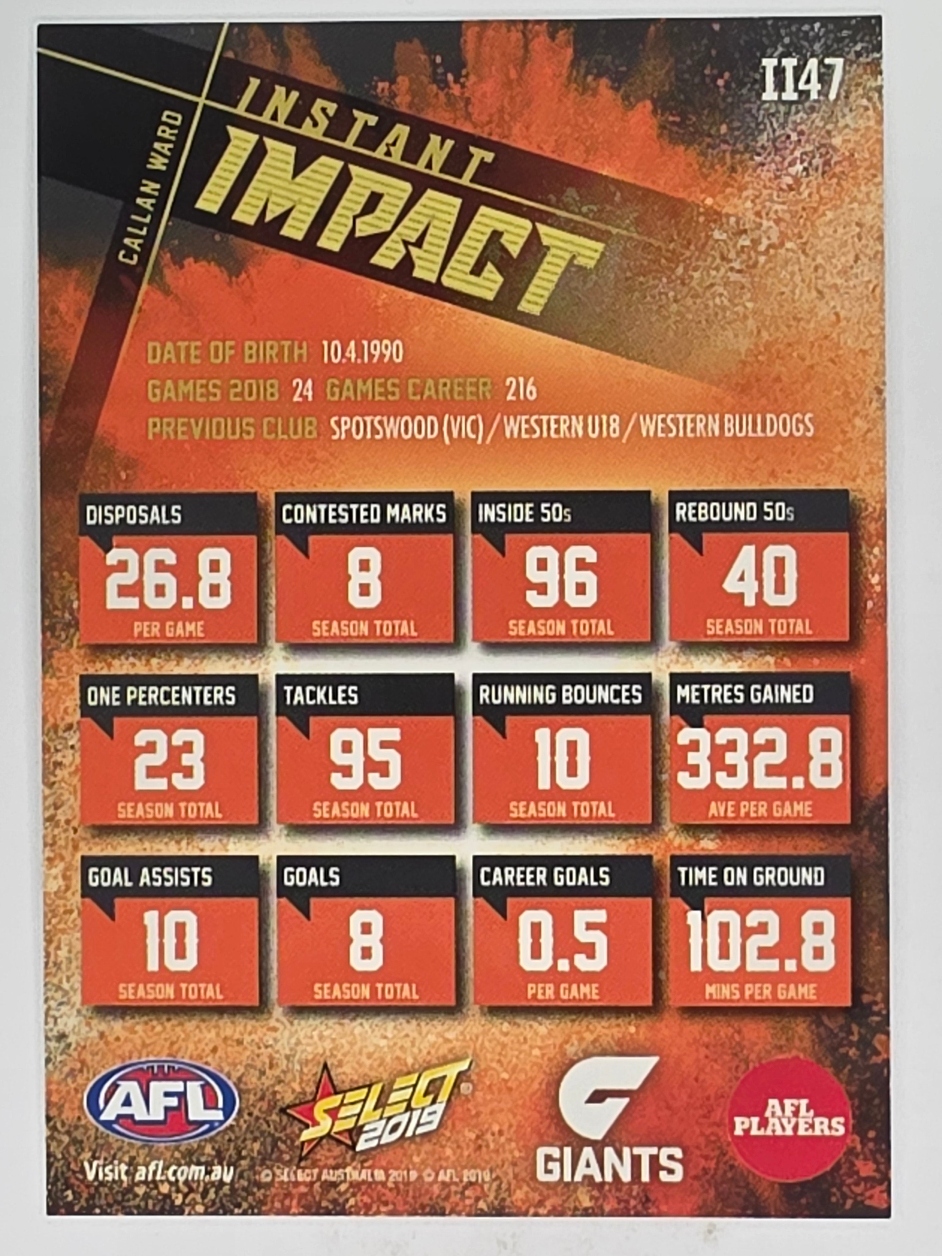 AFL 2019 Footy Stars | Instant Impact | #II47 | Callan Ward | GWS Giants