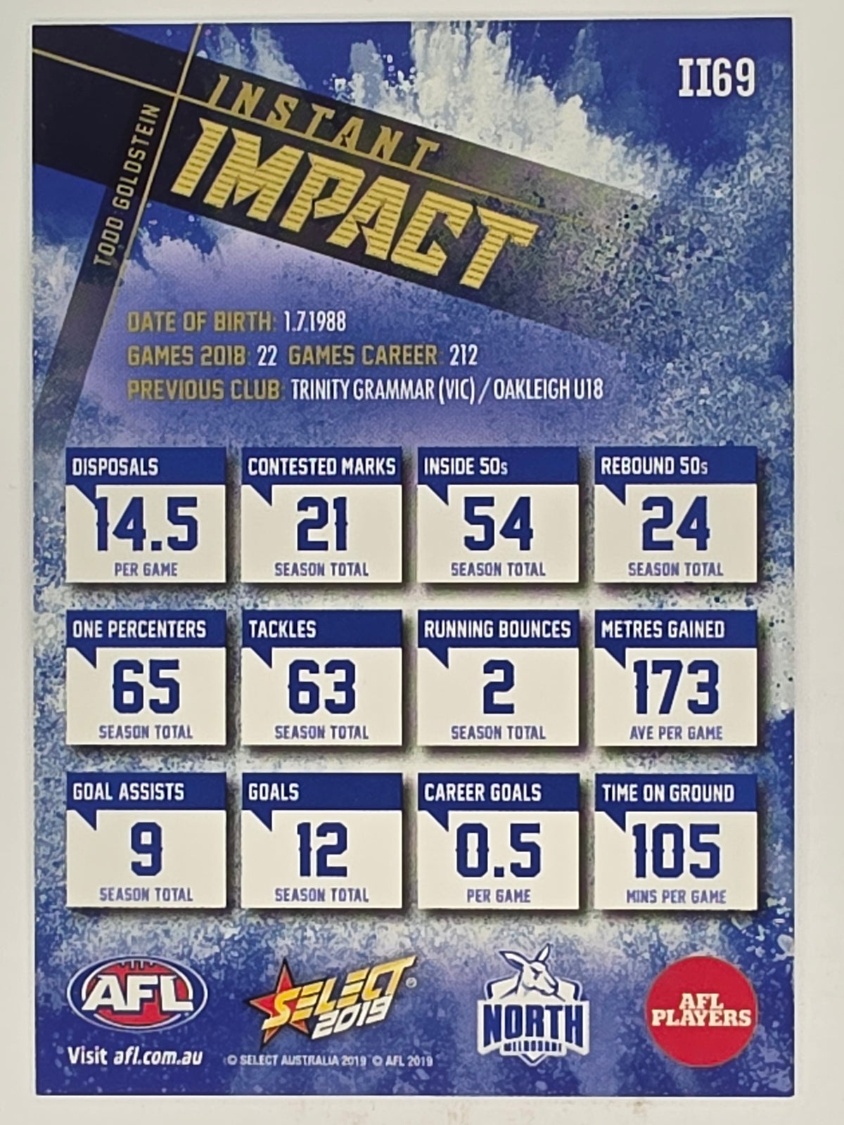 AFL 2019 Footy Stars | Instant Impact | #II69 | Todd Goldstein | North Melbourne