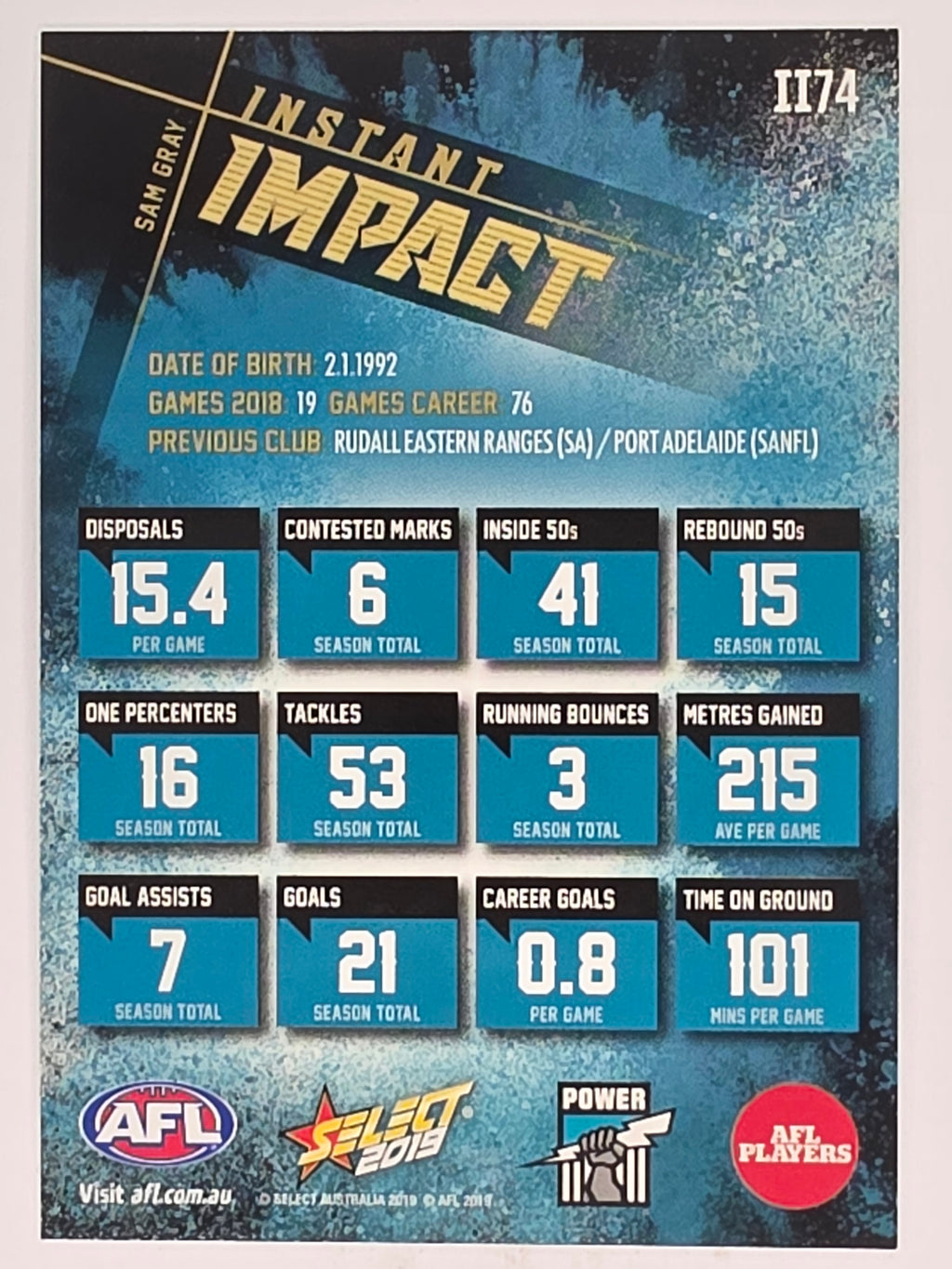 AFL 2019 Footy Stars | Instant Impact | #II74 | Sam Gray | Port Adelaide