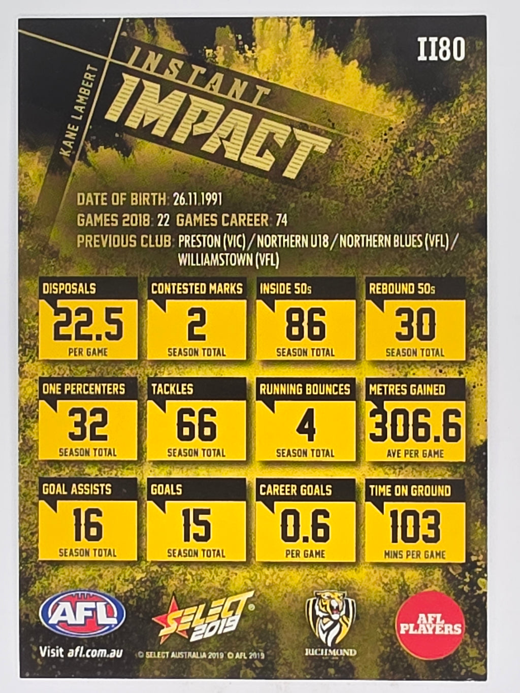 AFL 2019 Footy Stars | Instant Impact | #II80 | Kane Lambert | Richmond