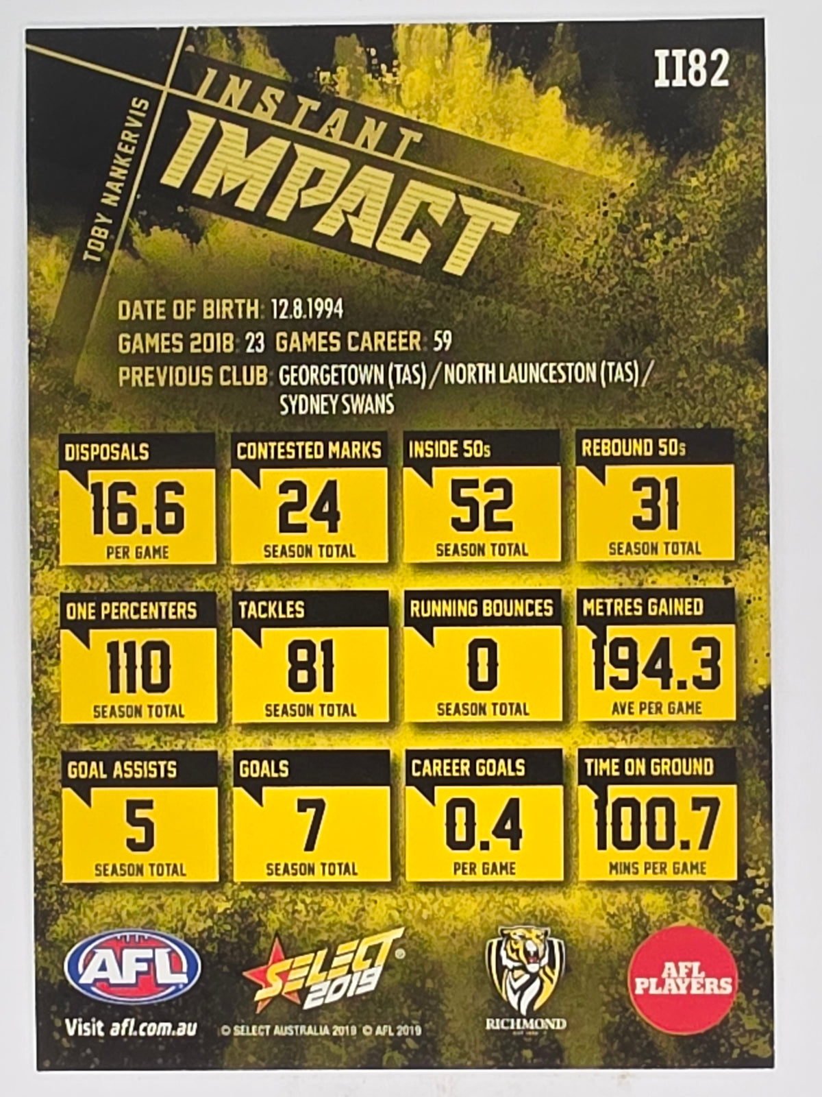 AFL 2019 Footy Stars | Instant Impact | #II82 | Toby Nankervis | Richmond