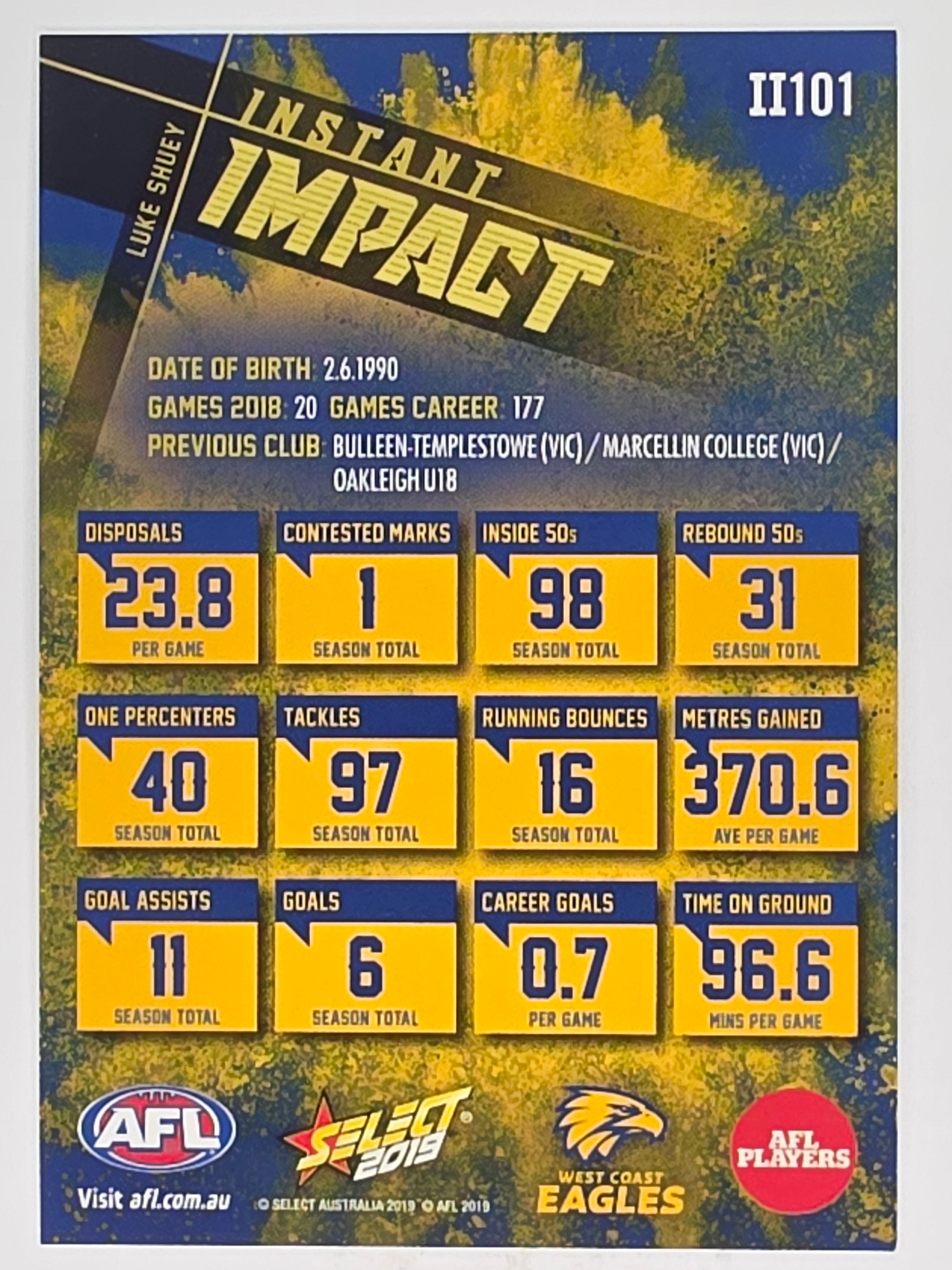AFL 2019 Footy Stars | Instant Impact | #II101 | Luke Shuey | West Coast Eagles
