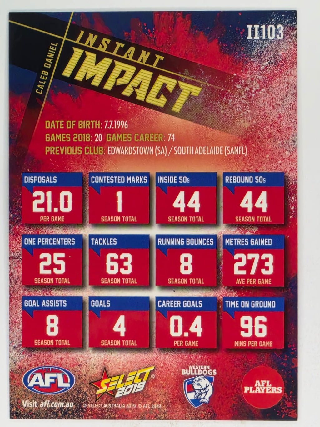 AFL 2019 Footy Stars | Instant Impact | #II103 | Caleb Daniel | Western Bulldogs