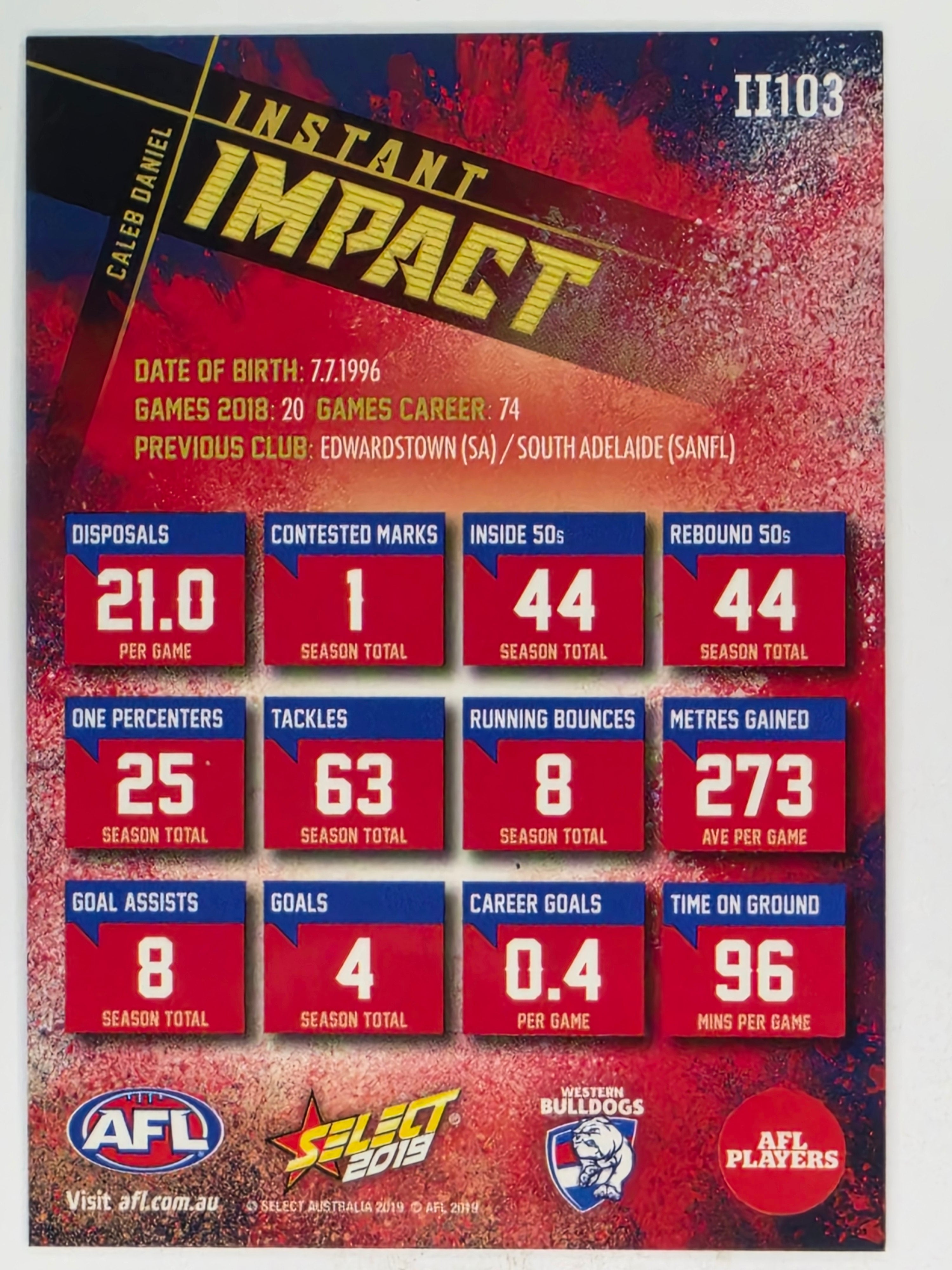 AFL 2019 Footy Stars | Instant Impact | #II103 | Caleb Daniel | Western Bulldogs