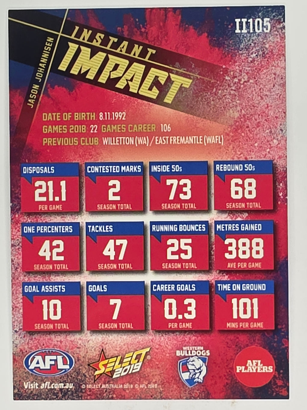 AFL 2019 Footy Stars | Instant Impact | #II105 | Jason Johannisen | Western Bulldogs