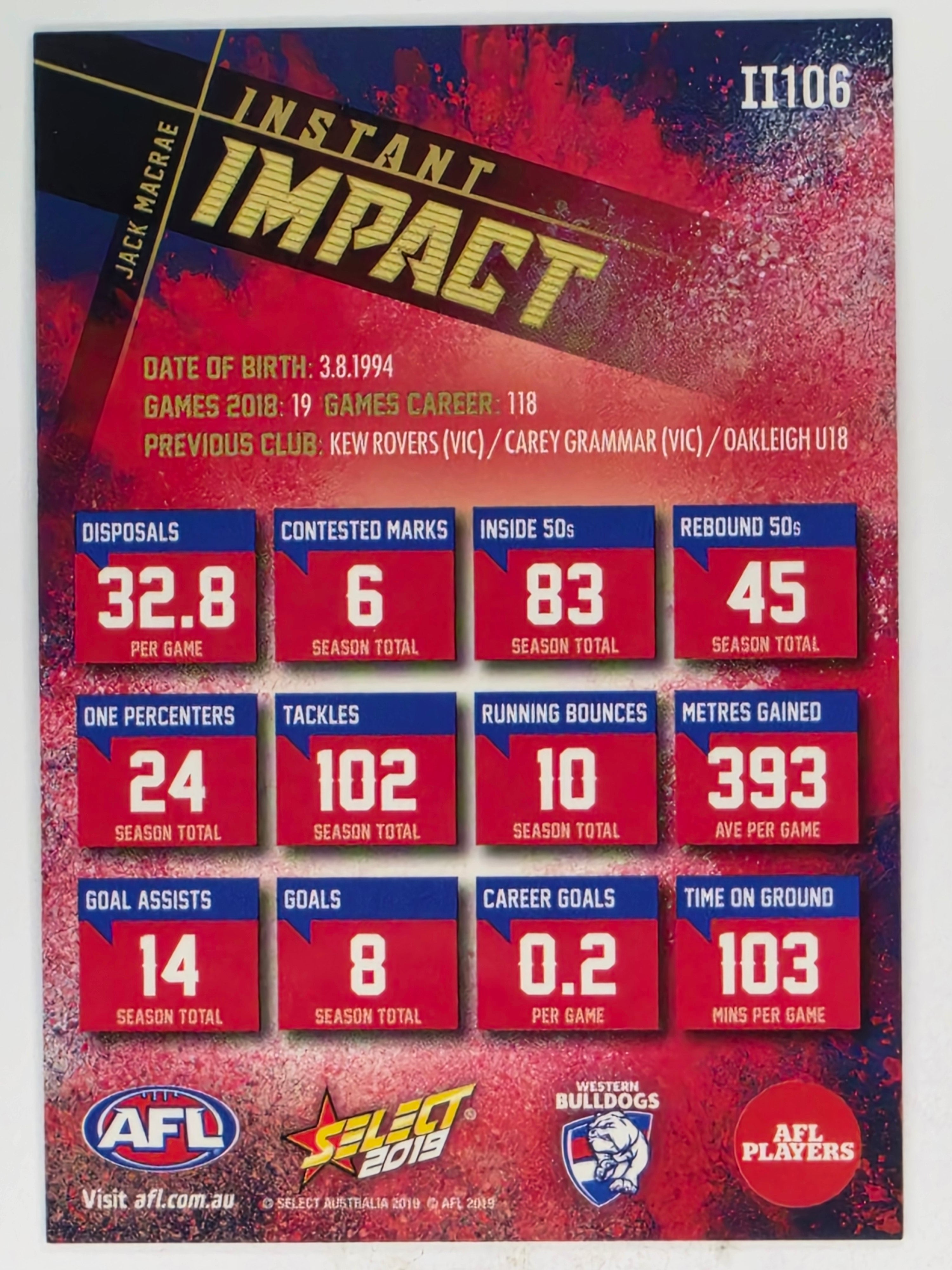 AFL 2019 Footy Stars | Instant Impact | #II106 | Jack Macrae | Western Bulldogs