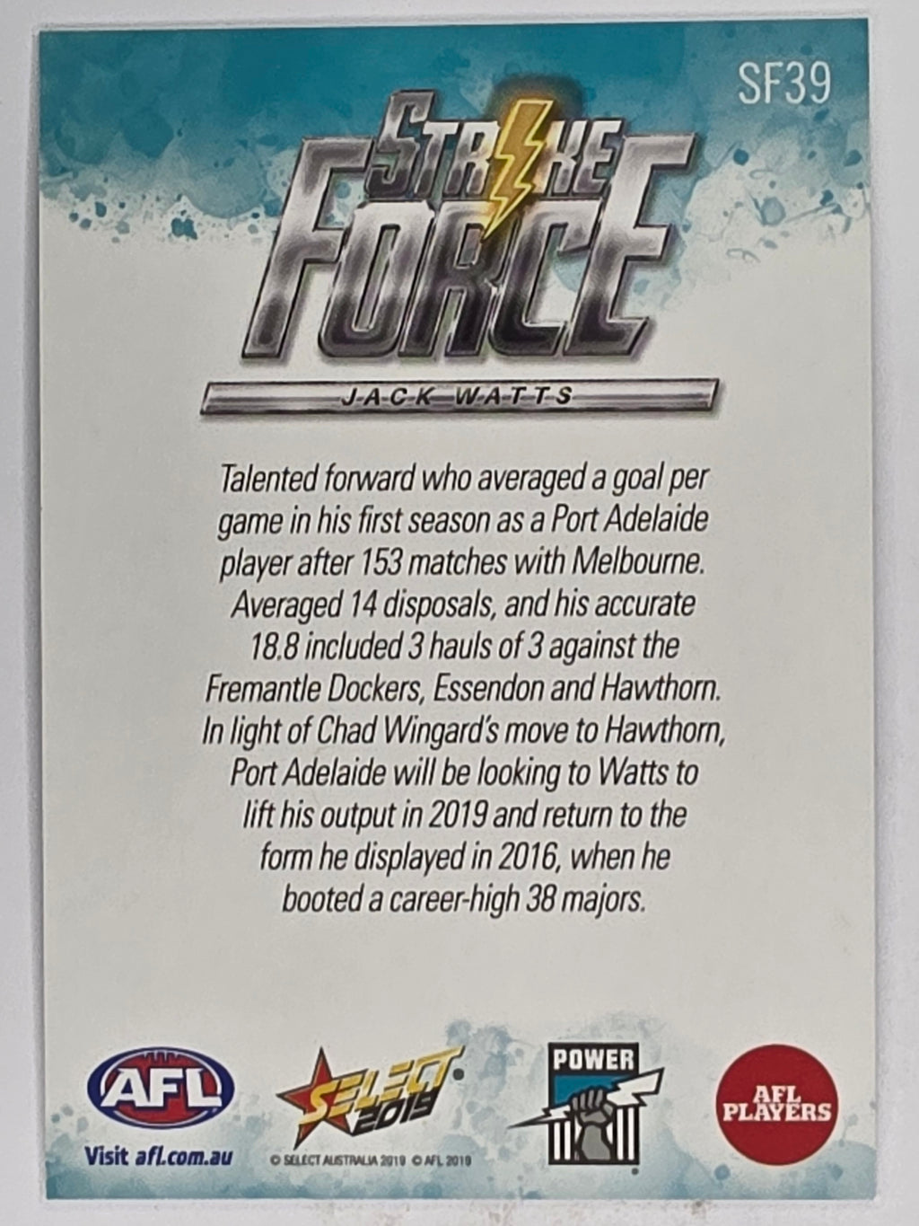 AFL 2019 Footy Stars | Strike Force | #SF39 | Jack Watts | Port Adelaide