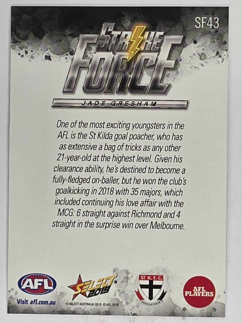 AFL 2019 Footy Stars | Strike Force | #SF43 | Jade Gresham | St Kilda