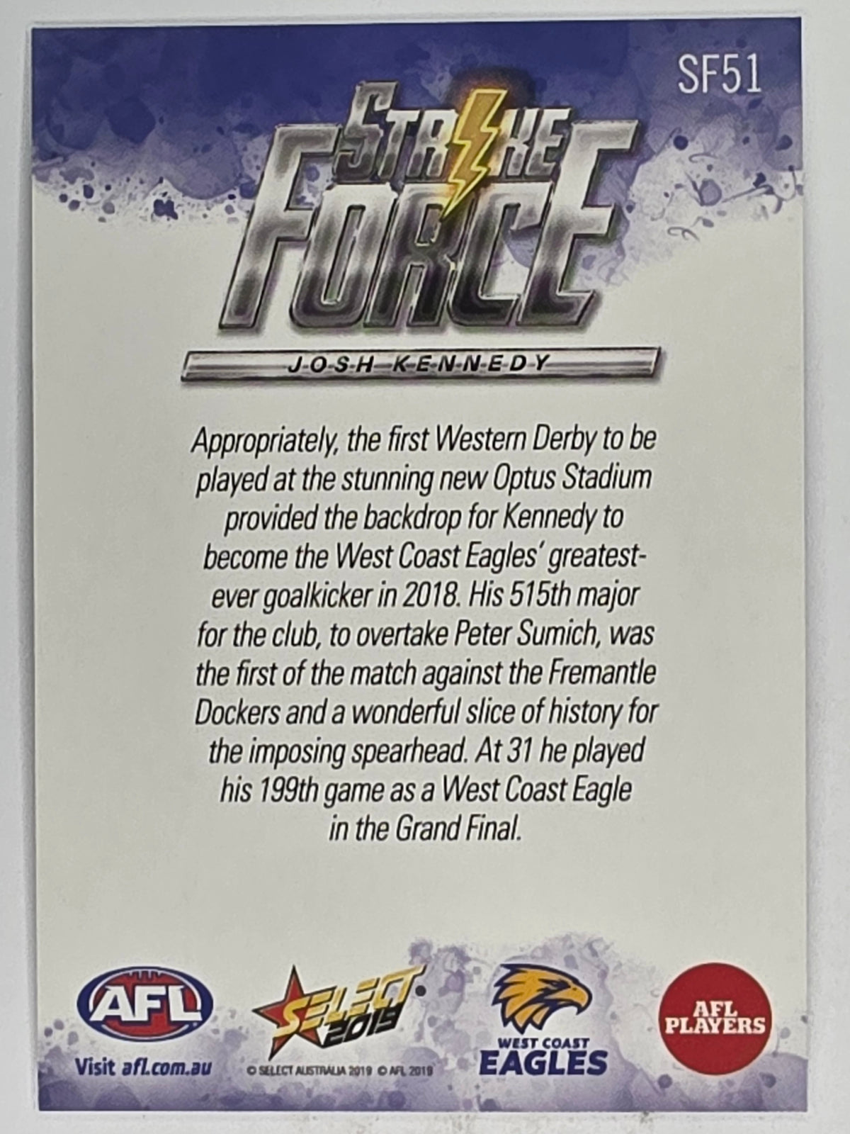 AFL 2019 Footy Stars | Strike Force | #SF51 | Josh Kennedy | West Coast Eagles