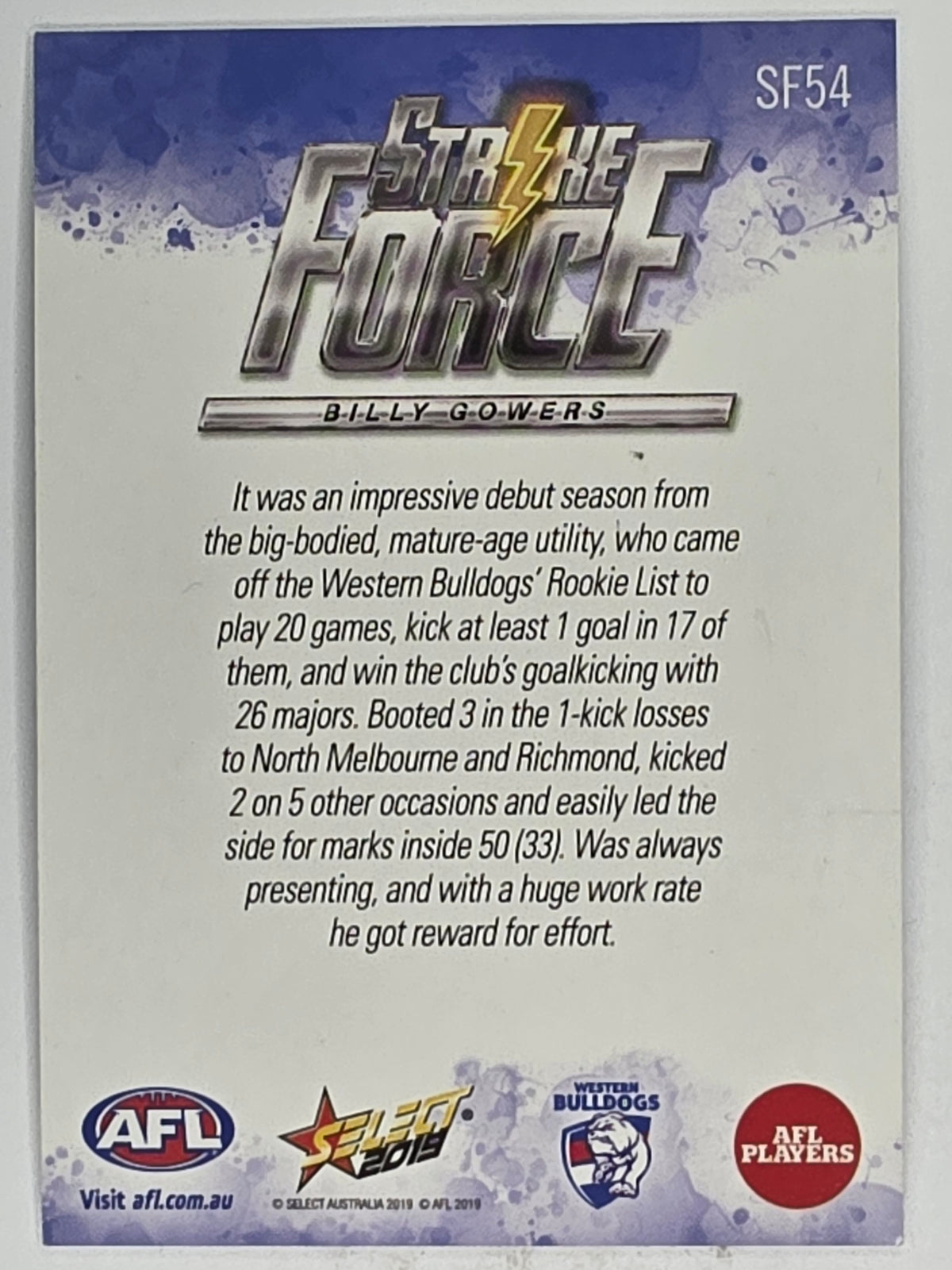 AFL 2019 Footy Stars | Strike Force | #SF54 | Billy Gowers | Western Bulldogs