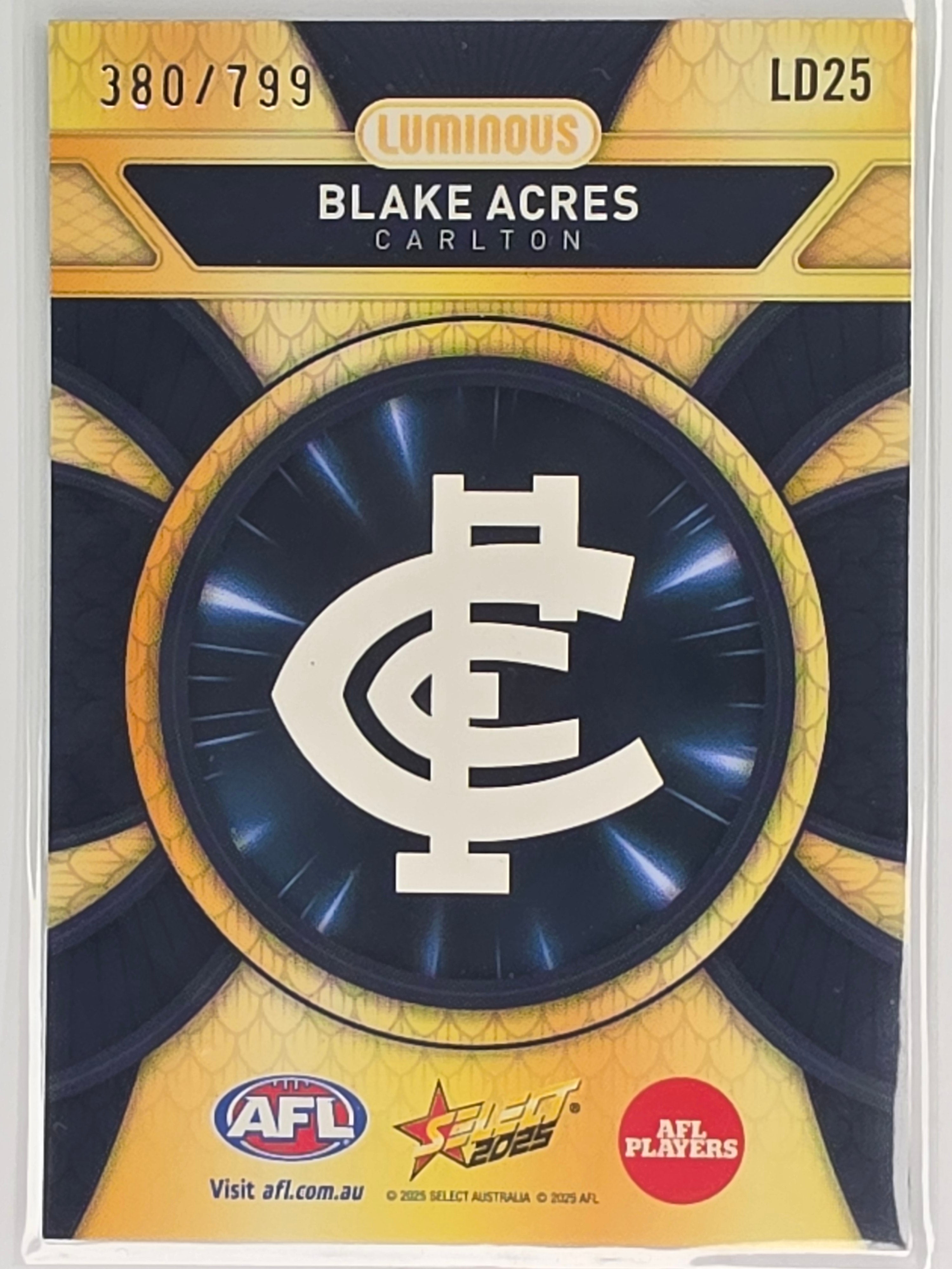 AFL Footy Stars 2025 Luminous Dragon Scales #LD25 B. Acres Carlton #380/799