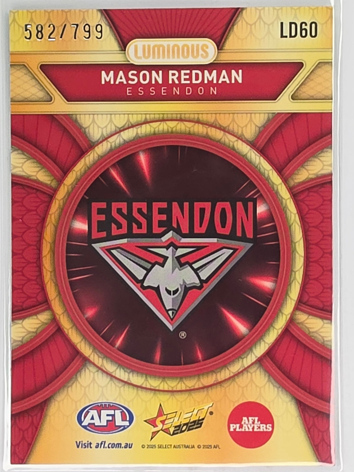 AFL Footy Stars 2025 Luminous Dragon Scales #LD60 M. Redman Essendon #582/799