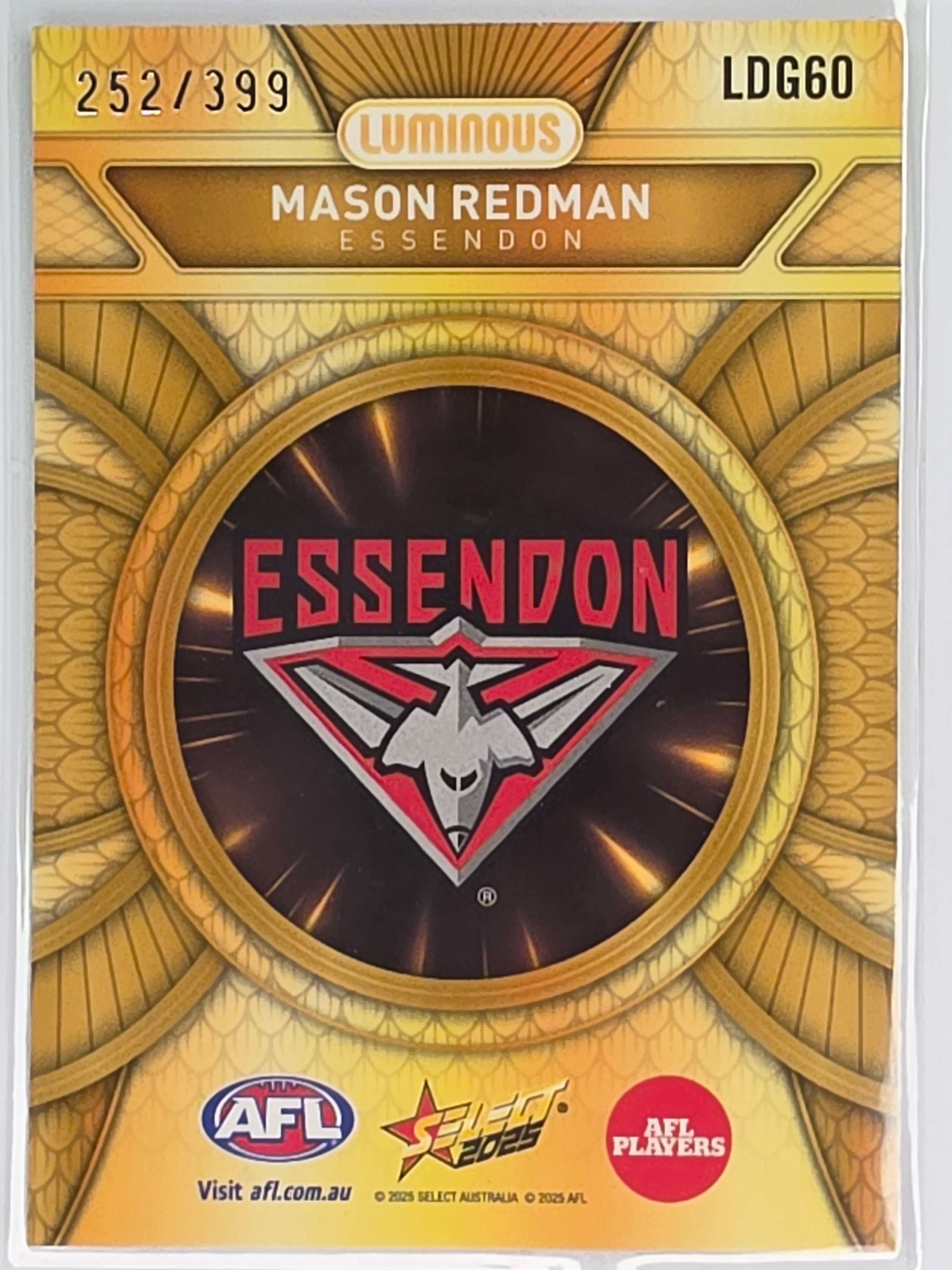 AFL Footy Stars 2025 Luminous Dragon Scales Gold #LDG60 M. REDMAN Essendon #252/399