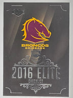NRL 2016 Elite | Base Card #001 | Broncos Checklist | Brisbane Broncos