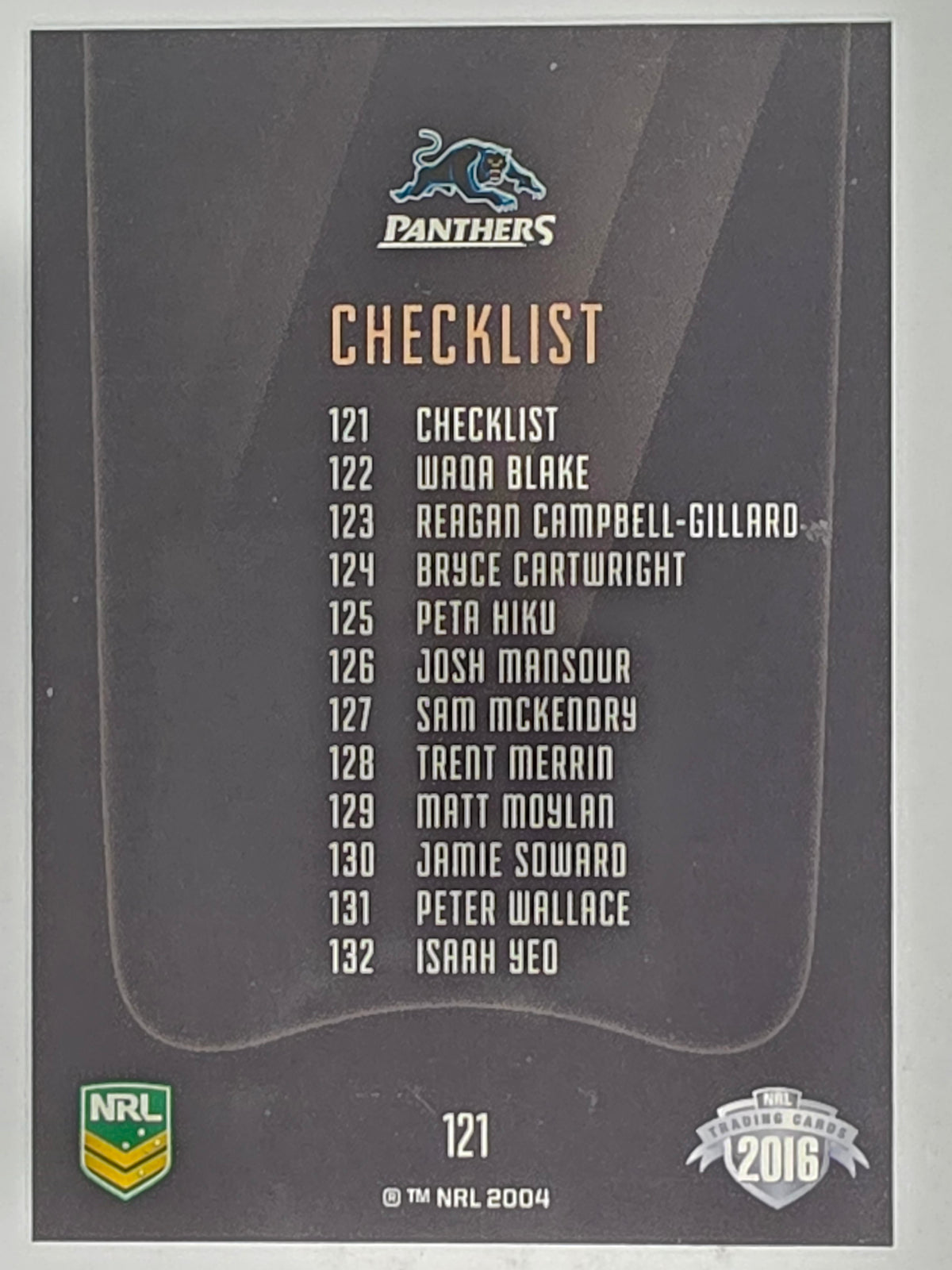 NRL 2016 Elite | Base Card #121 | Panthers Checklist | Penrith Panthers
