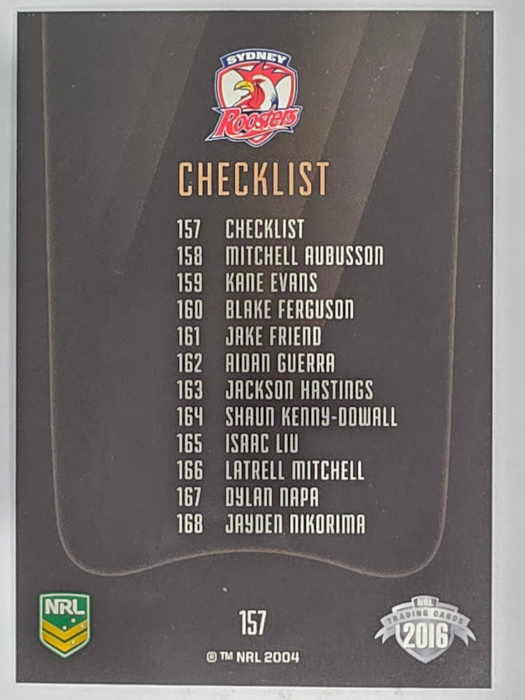 NRL 2016 Elite | Base Card #157 | Roosters Checklist | Sydney Roosters