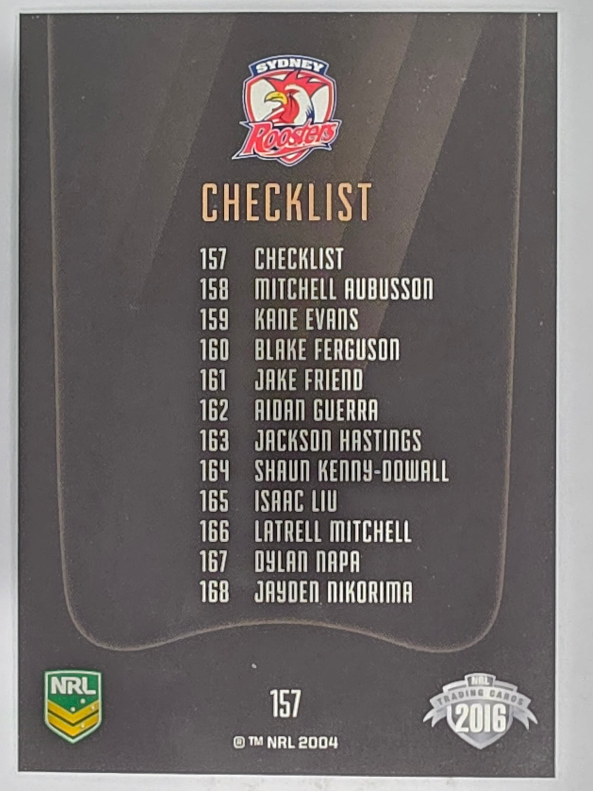 NRL 2016 Elite | Base Card #157 | Roosters Checklist | Sydney Roosters